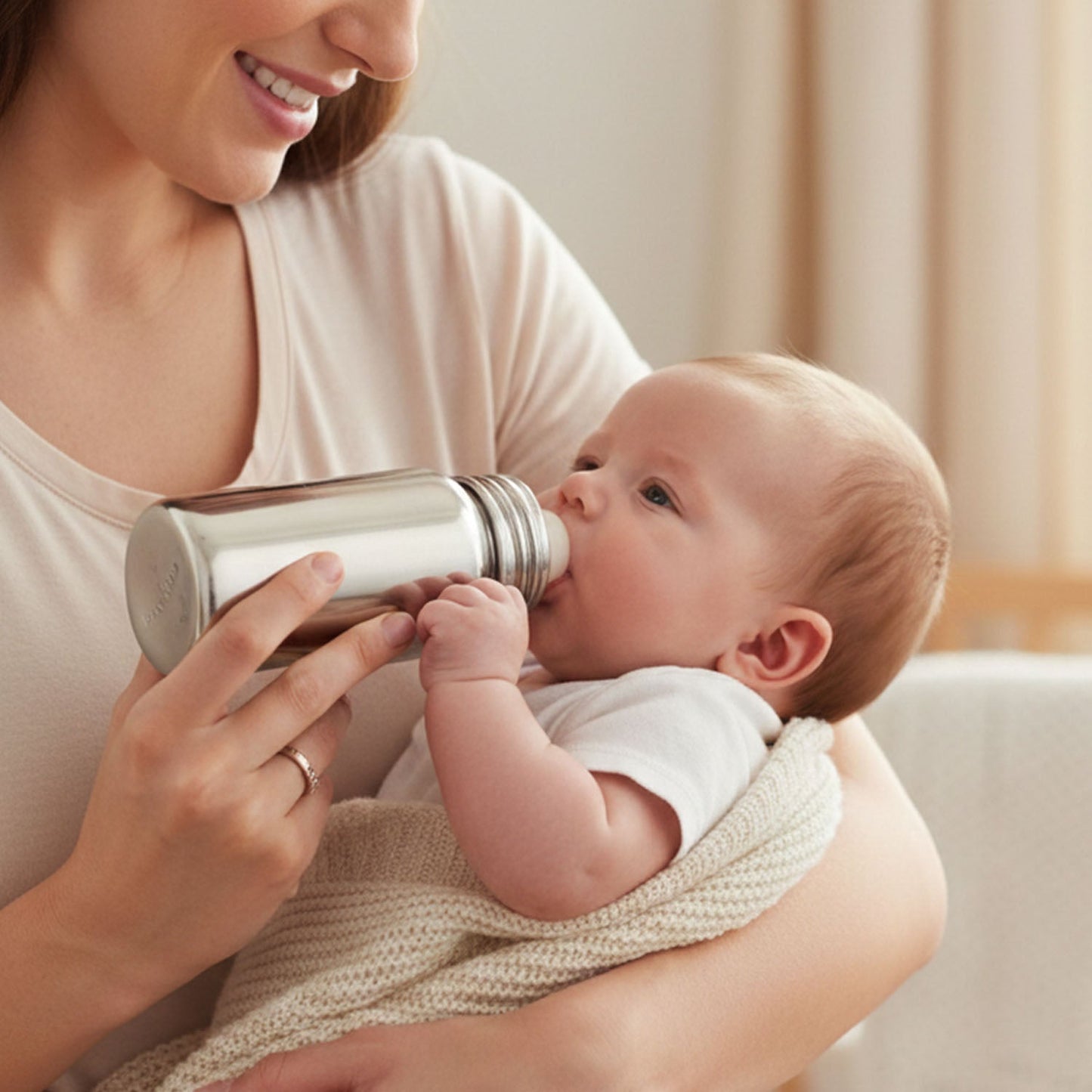 Leakproof baby feeding bottle made of stainless steel for infants
