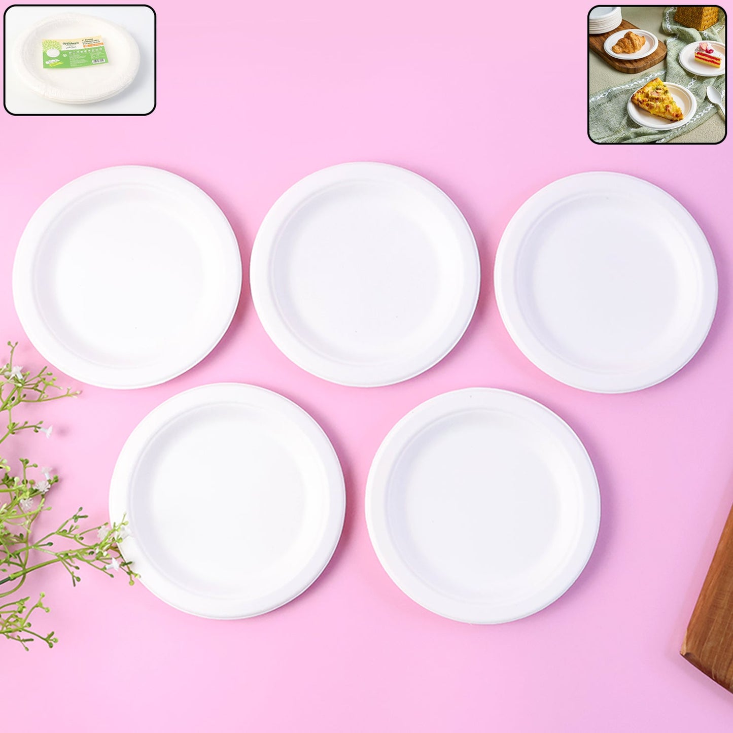 6 inch compostable bagasse plate made from sugarcane fiber