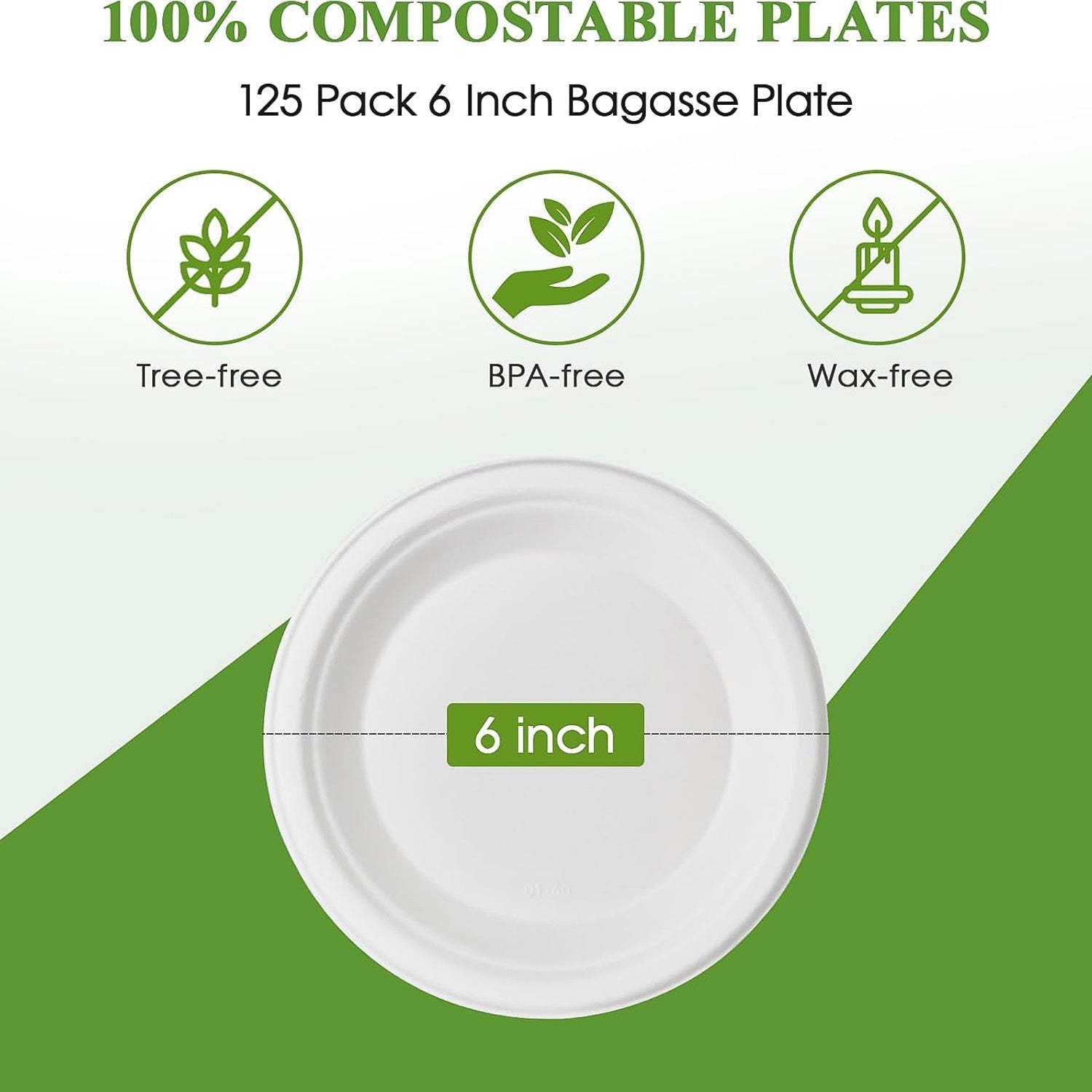 Close-up view of sturdy 6 inch bagasse plate with smooth rim