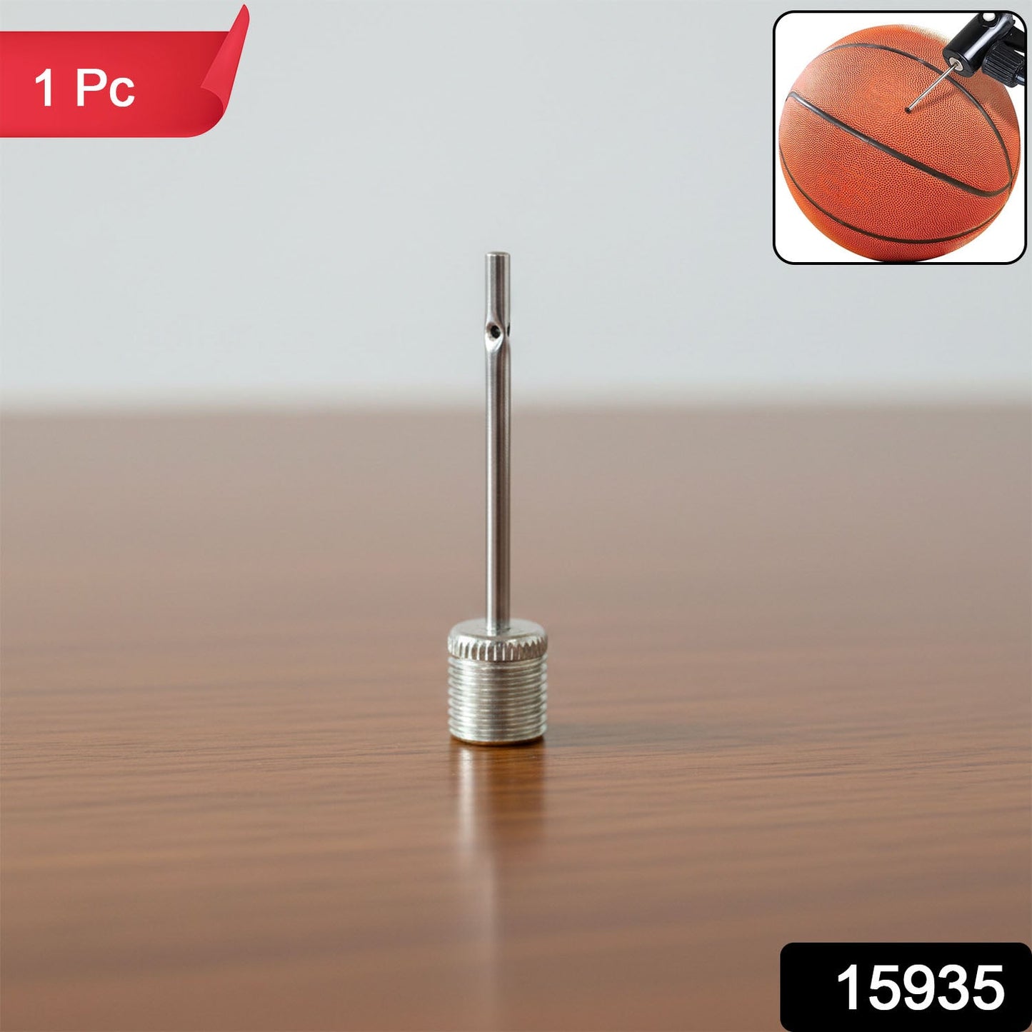 Close-up image of inflation needle adapter for basketball and football pumps
