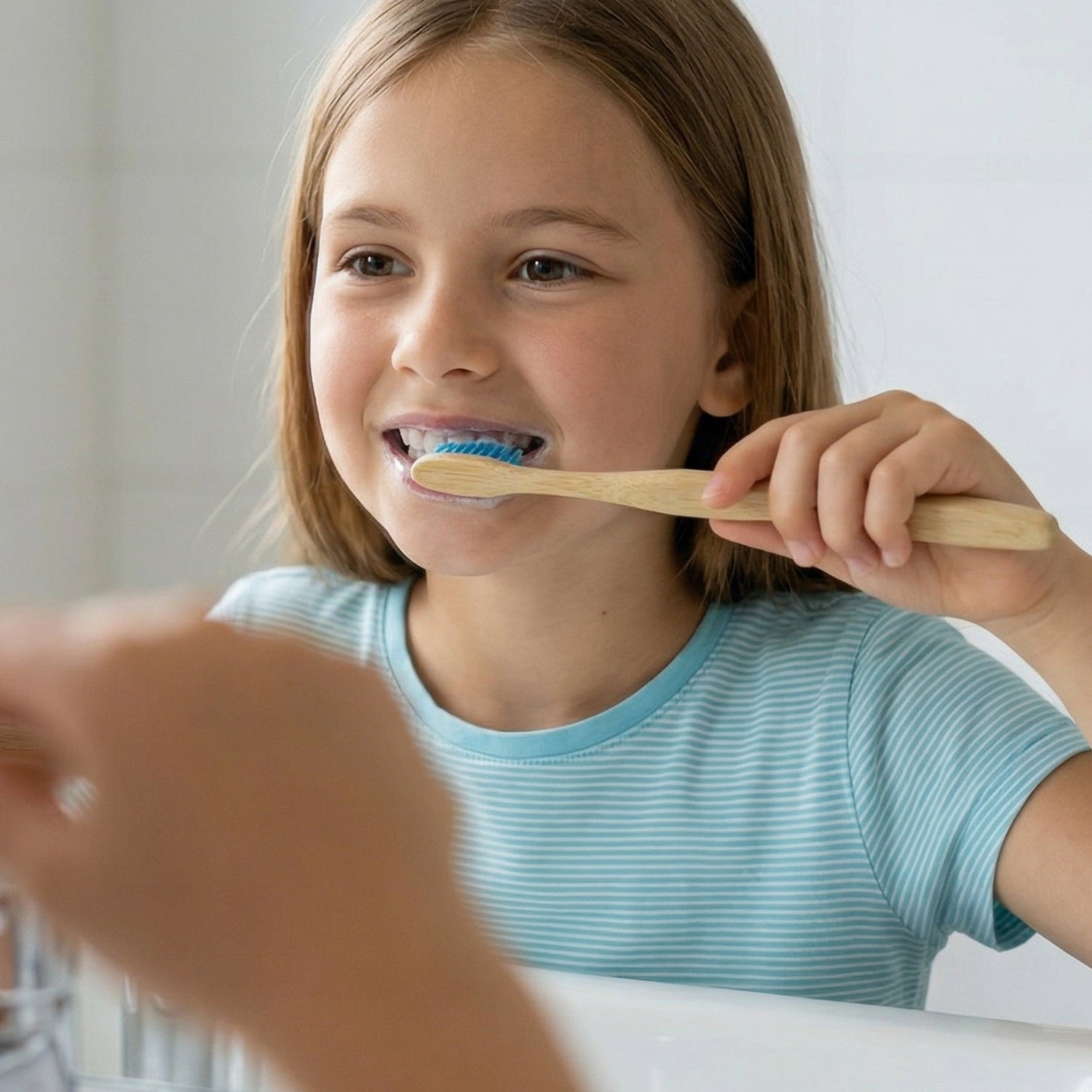 Natural wooden toothbrush with soft bristles, eco-friendly design
