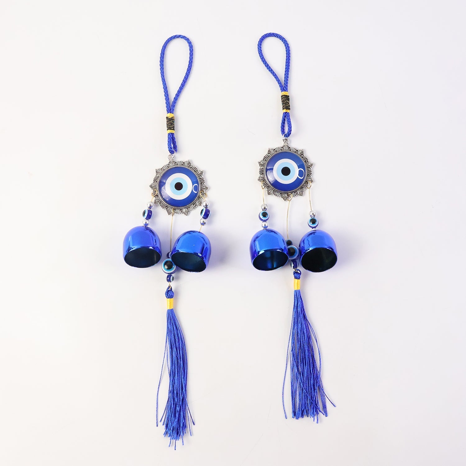 Evil eye hanging ornament wind chime displaying protective nazar charm