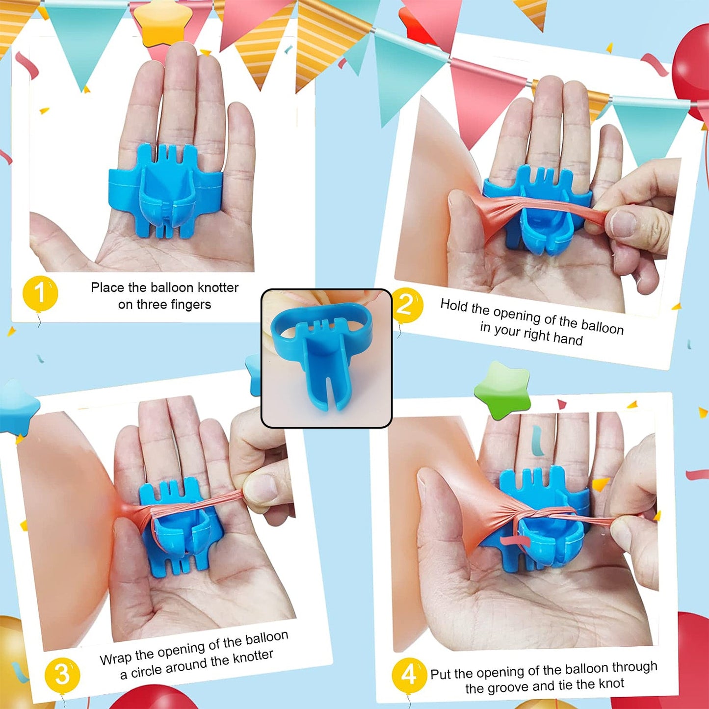Happy birthday party supply kit with balloons, banner, and tools