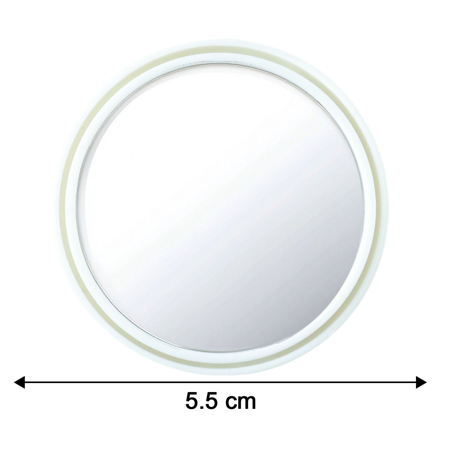 Diagram detailing dimensions of white round car blind spot mirror