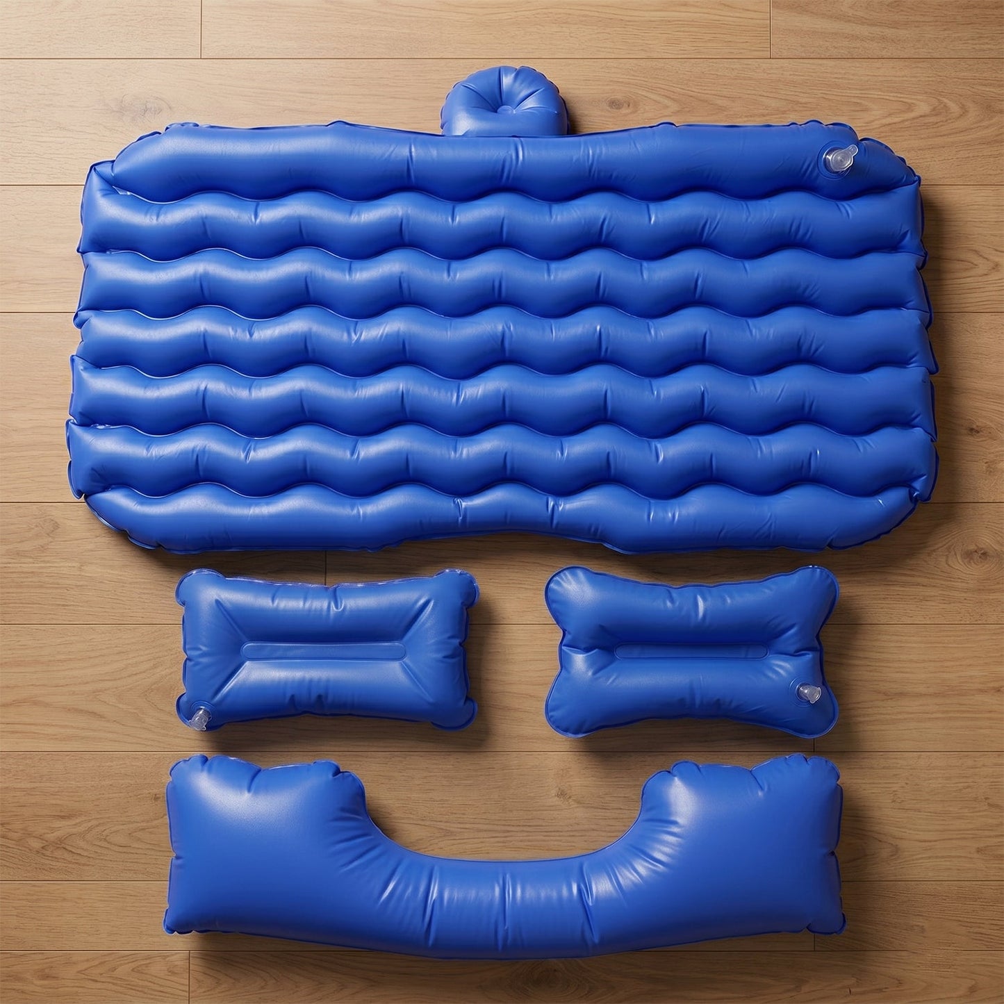 Comfortable car mattress with pillows in vehicle