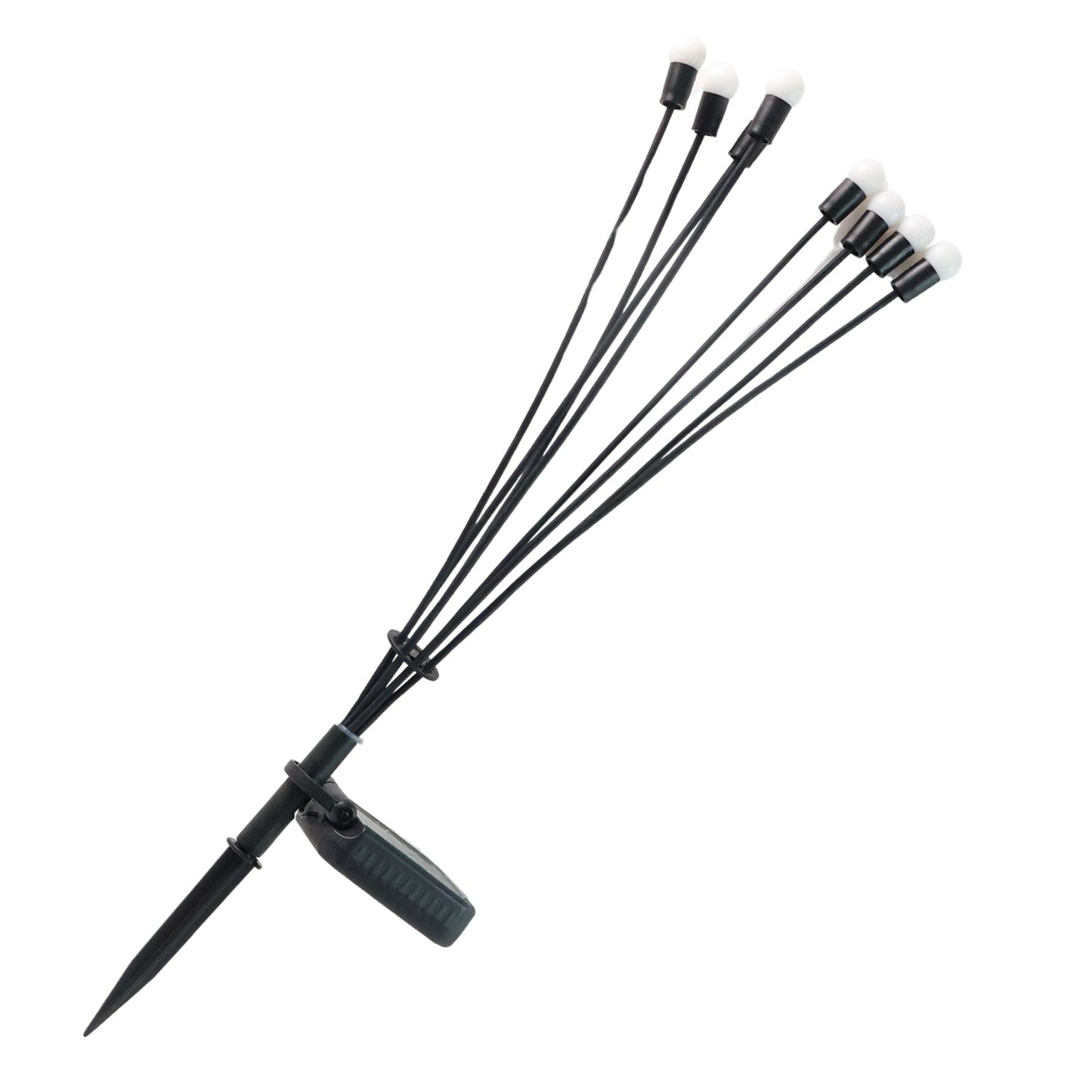 Solar LED fiber optic strands glowing brightly in outdoor setting