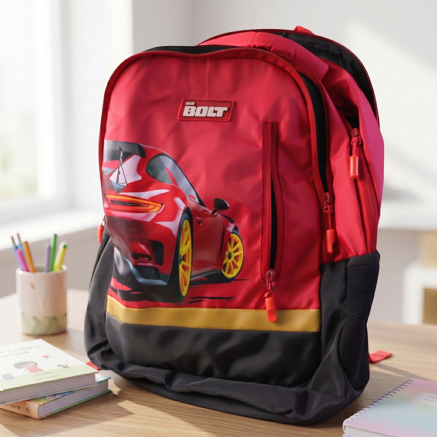 Stylish car-themed school bag for children