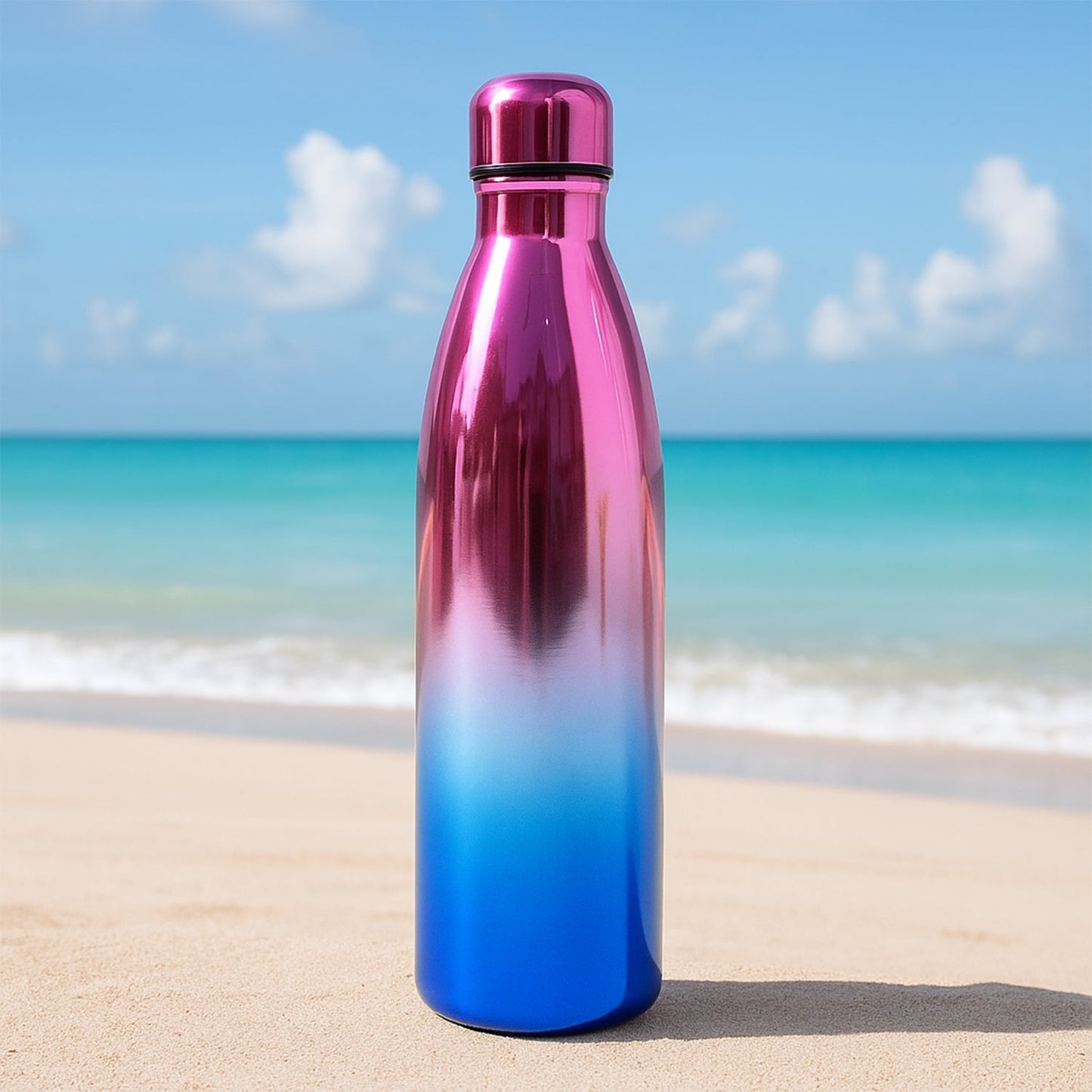 Sleek stainless steel hydration bottle with dual-tone gradient design