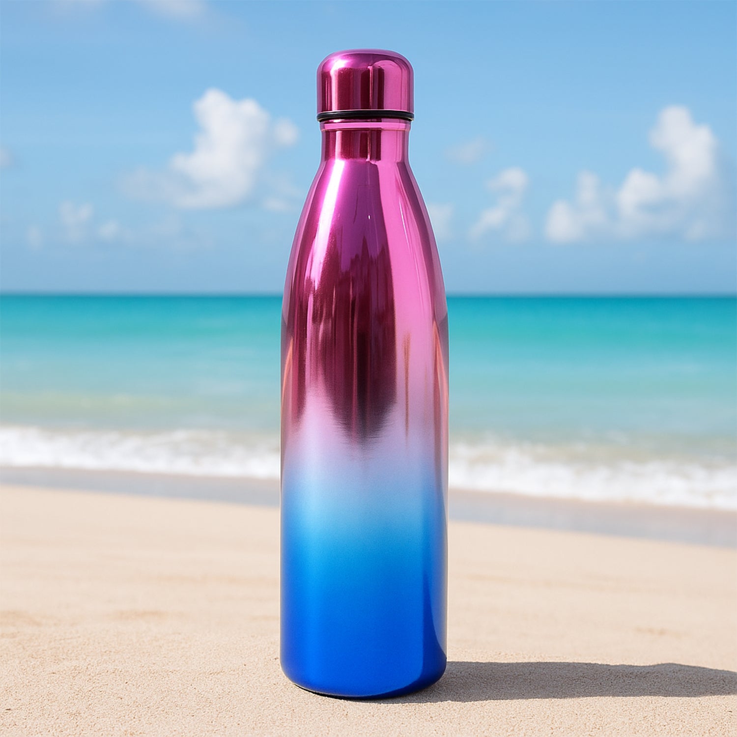 Sleek stainless steel hydration bottle with dual-tone gradient design