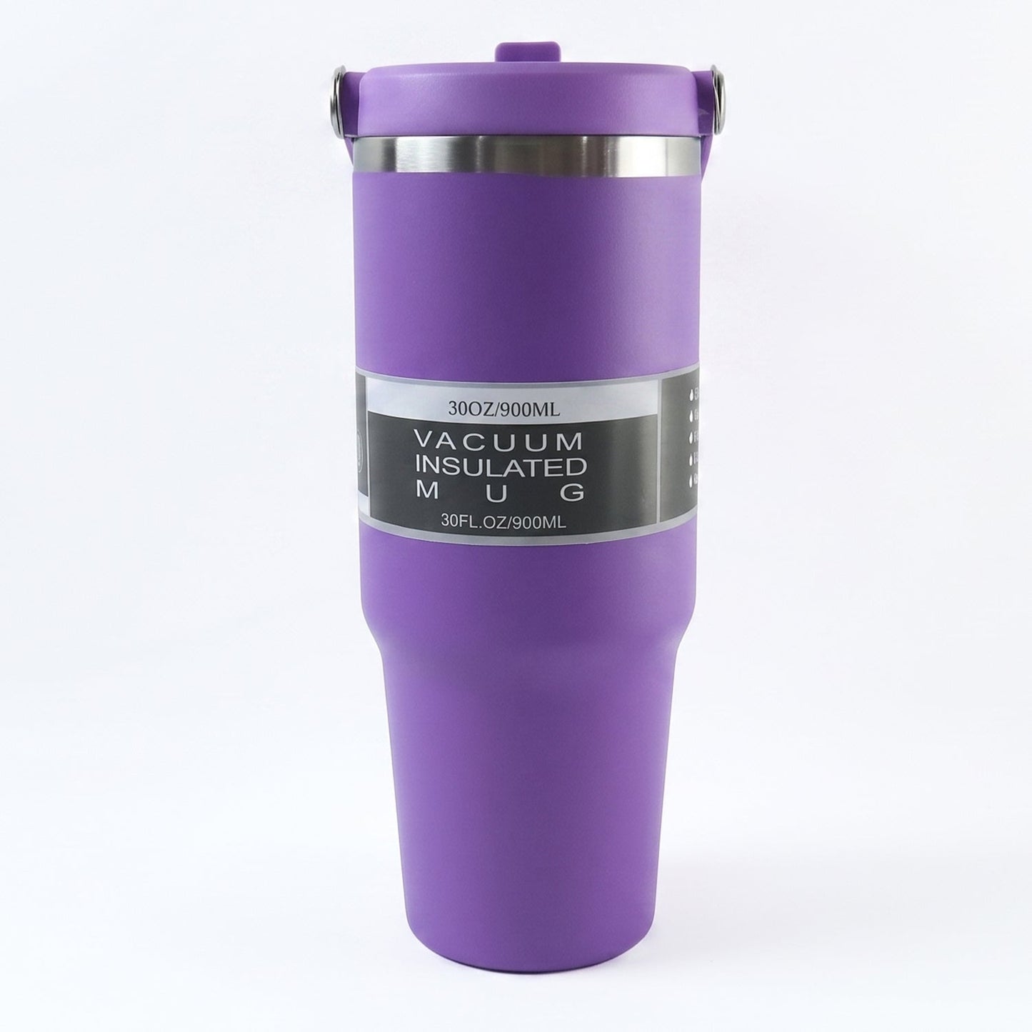 Ergonomic handle for comfortable grip on vacuum insulated travel mug