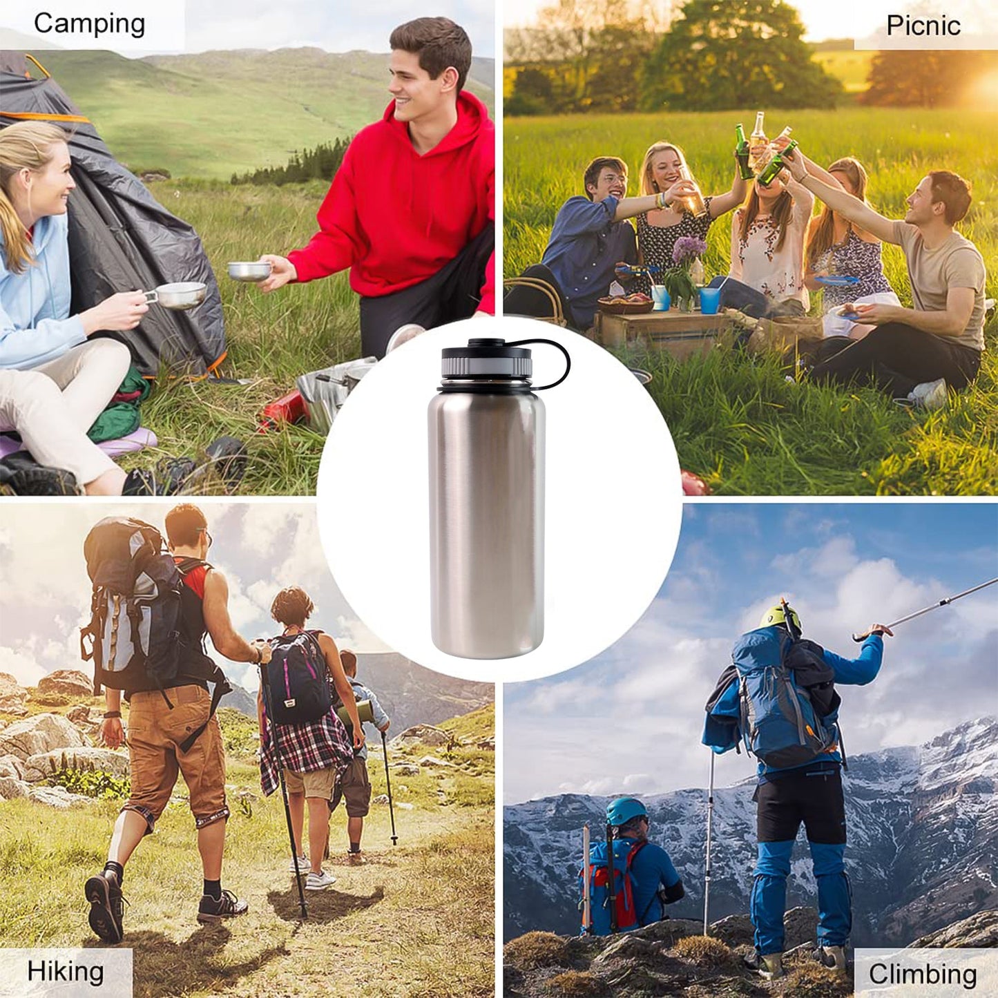 Silver double wall stainless steel insulated water bottle for daily hydration