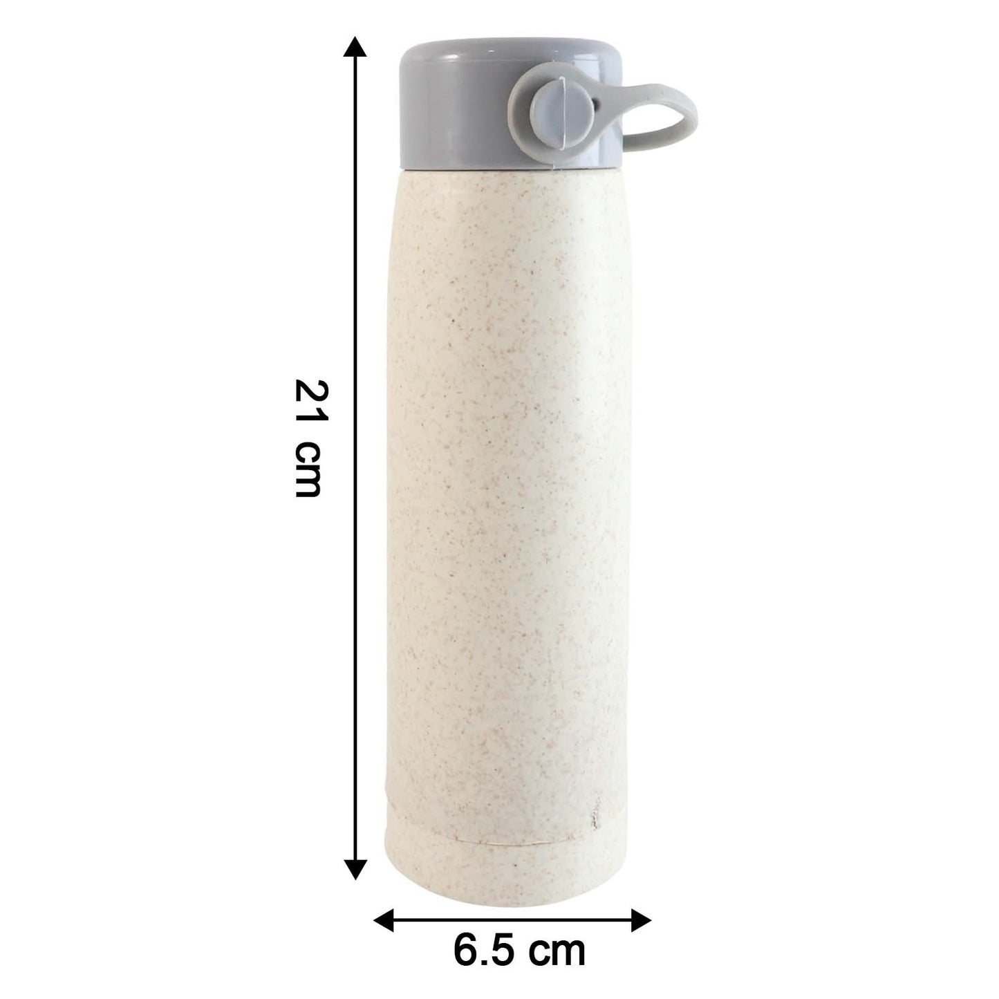 Size comparison of the compact 380ml glass water bottle, perfect for daily hydration.