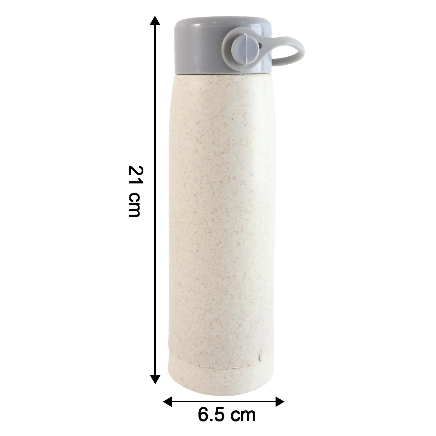 Size comparison of the compact 380ml glass water bottle, perfect for daily hydration.