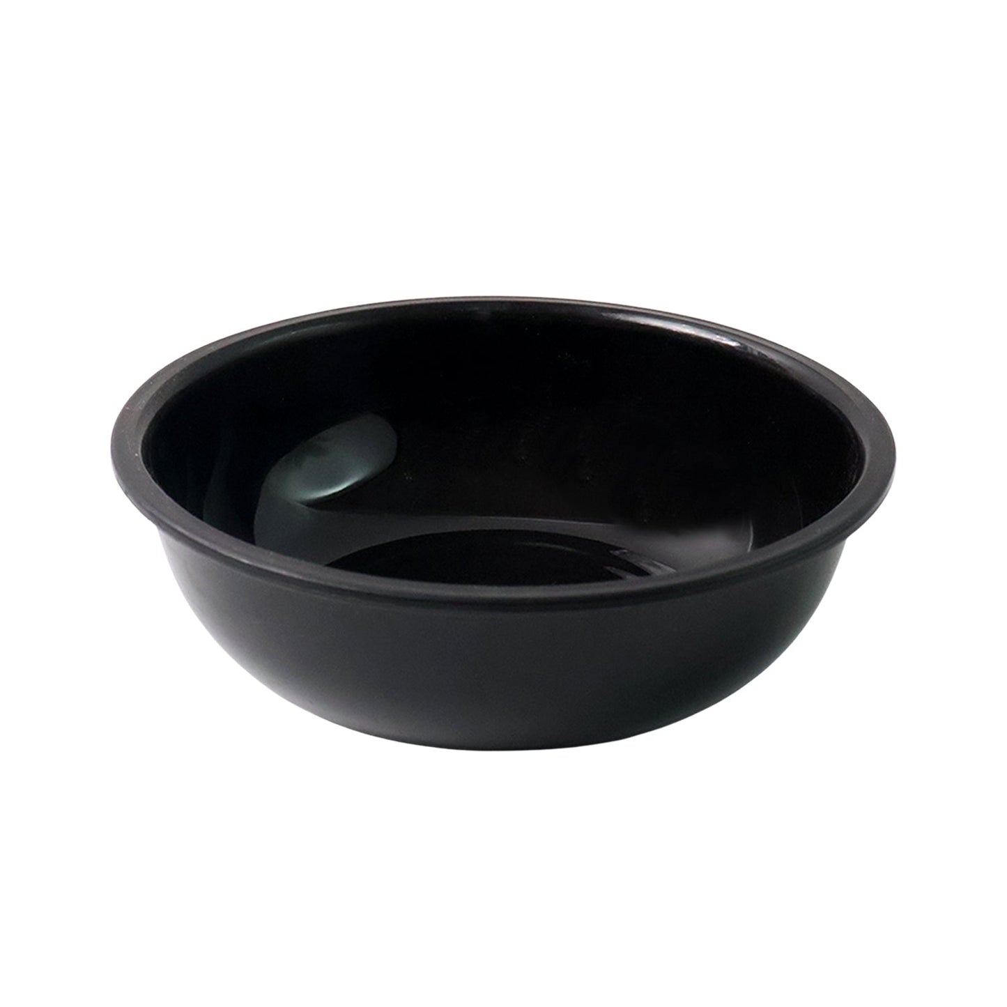 Side view of empty 6-inch black plastic serving bowl