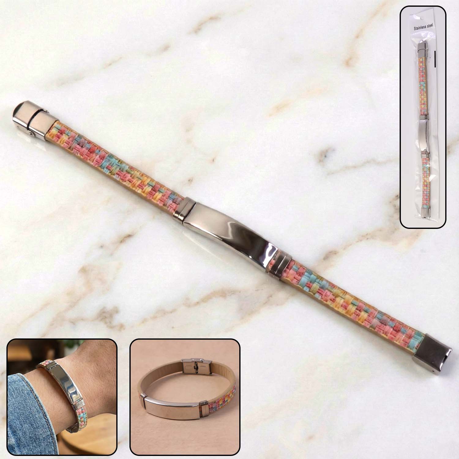 Premium multicolor woven wrist bracelet with stainless steel body