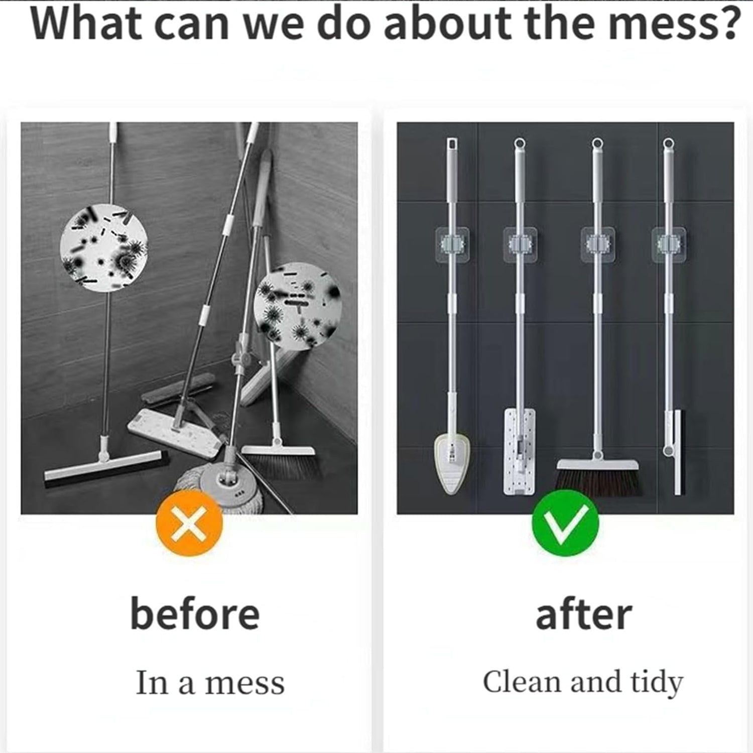 Brown mop and broom holder clips with strong spring grip mechanism