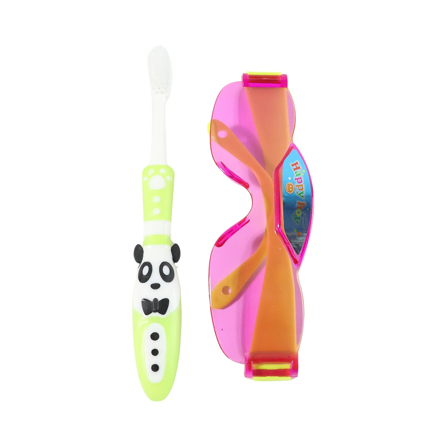 Children’s toothbrush set featuring panda design and colorful sunglasses