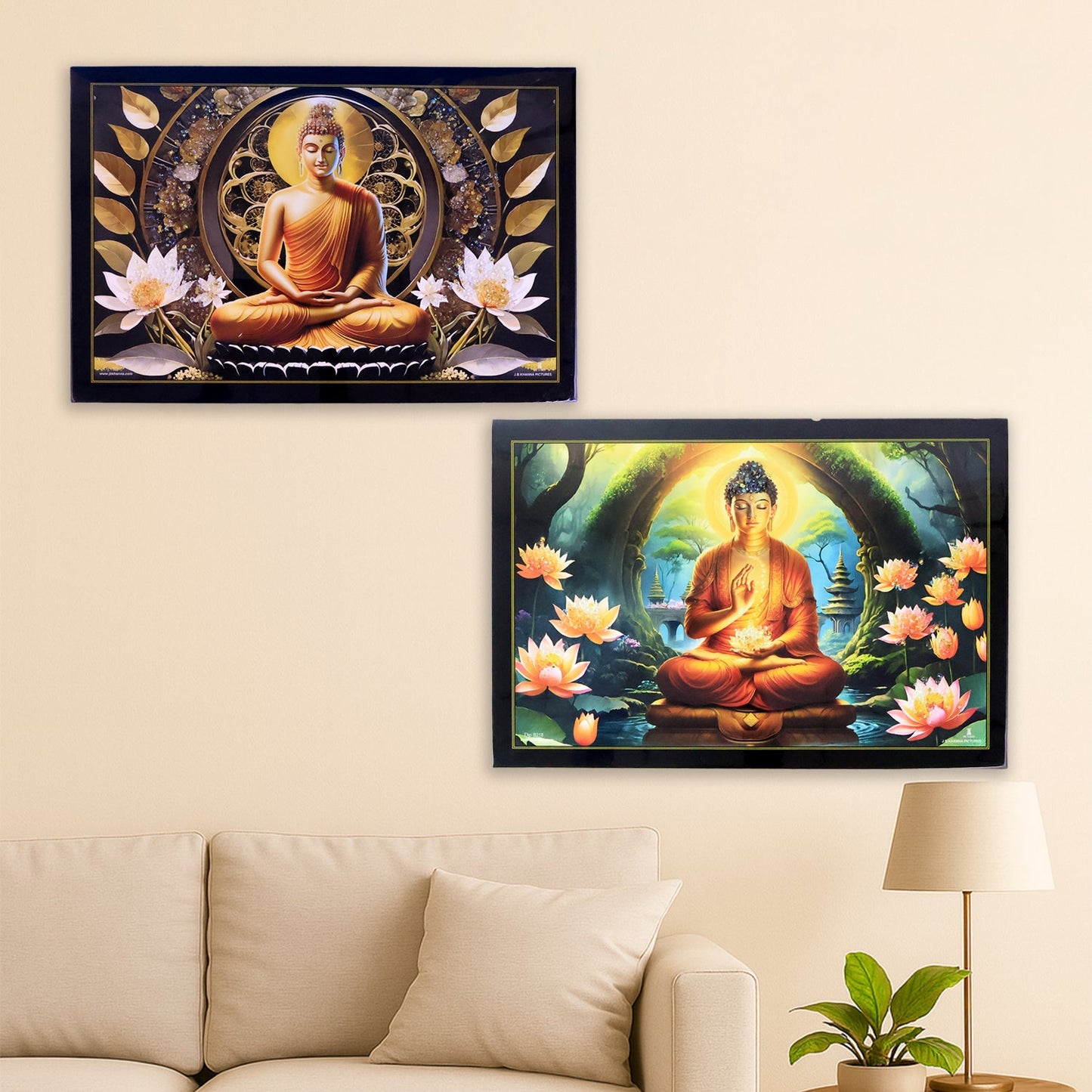 Spiritual wall decor showcasing Lord Buddha in meditation with wooden frame