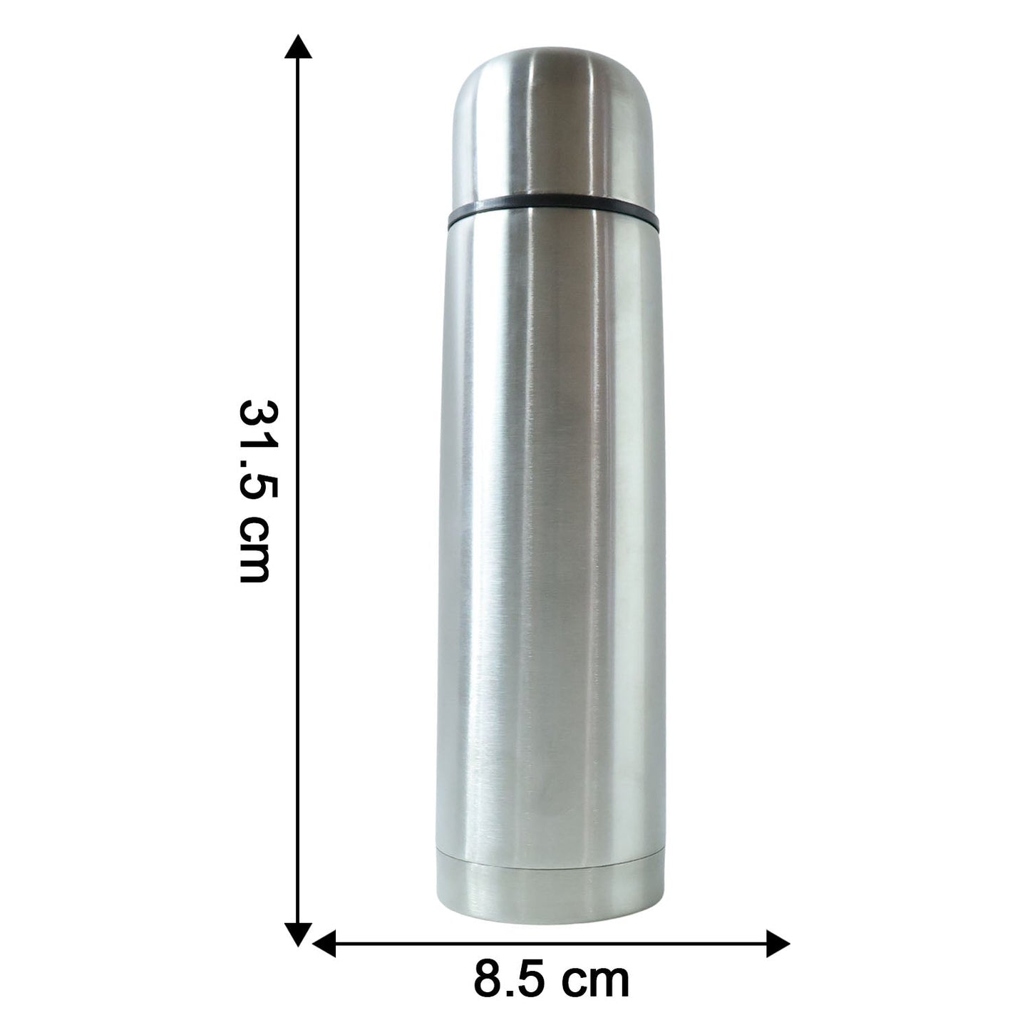 Size chart displaying dimensions of stainless steel vacuum insulated water bottle