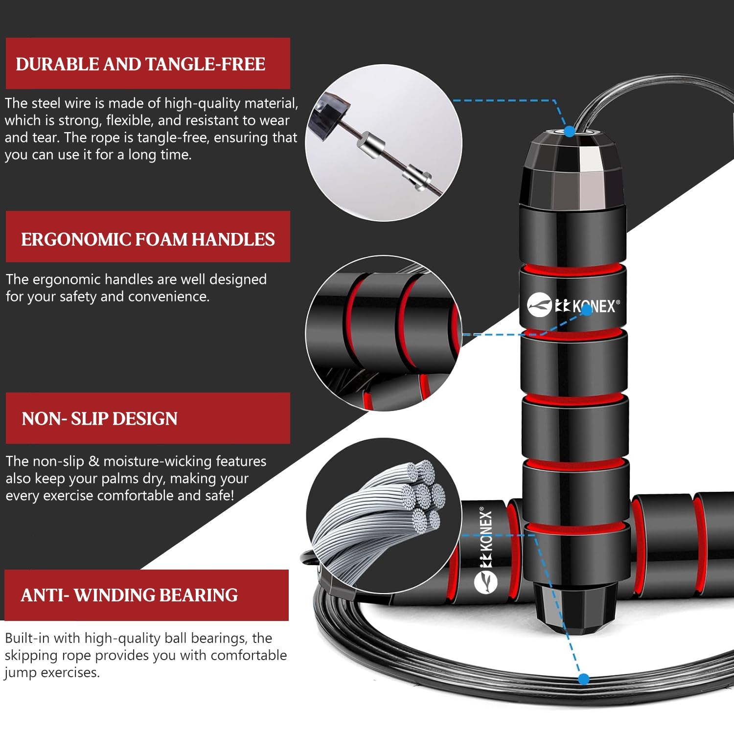 Bright red high-speed skipping rope designed for cardio workouts