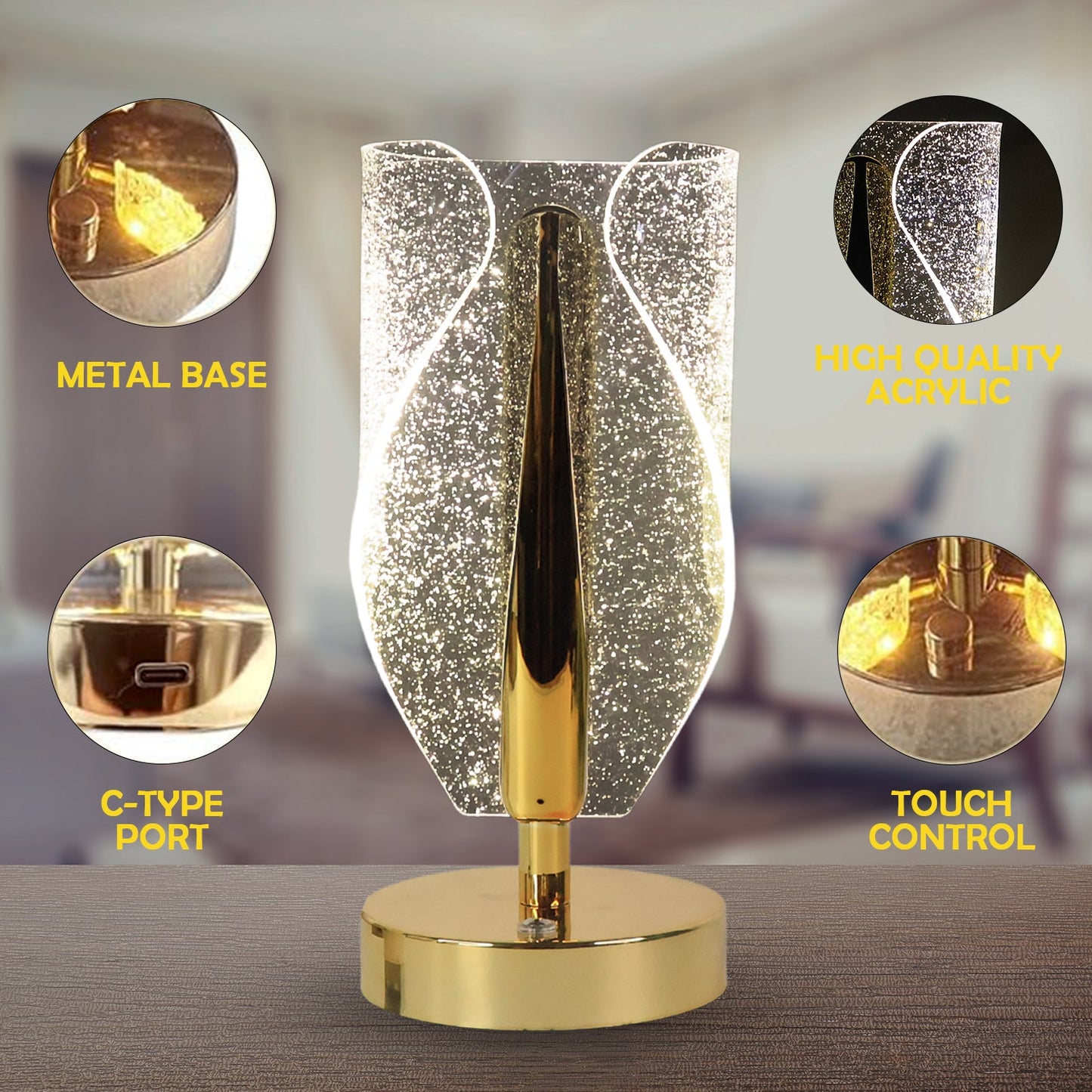 Elegant luxury crystal table lamp with bright LED bulb