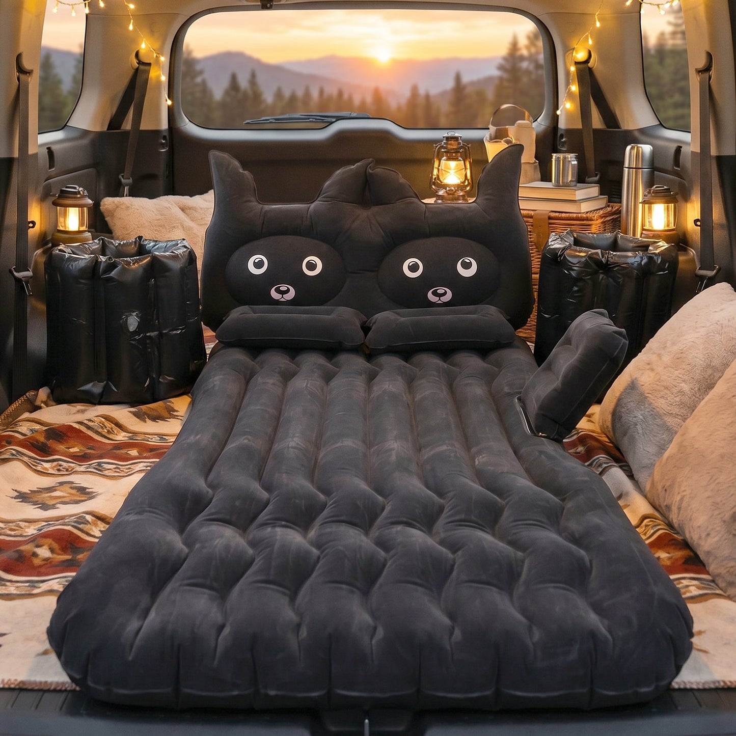 Vehicle air bed inflatable for back seat sleeping