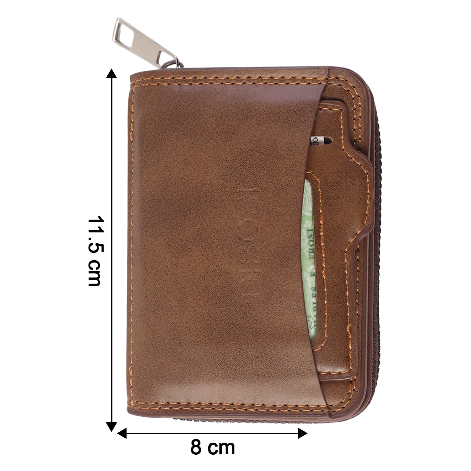 Zip closure card holder wallet highlighting stitched edges and sleek finish