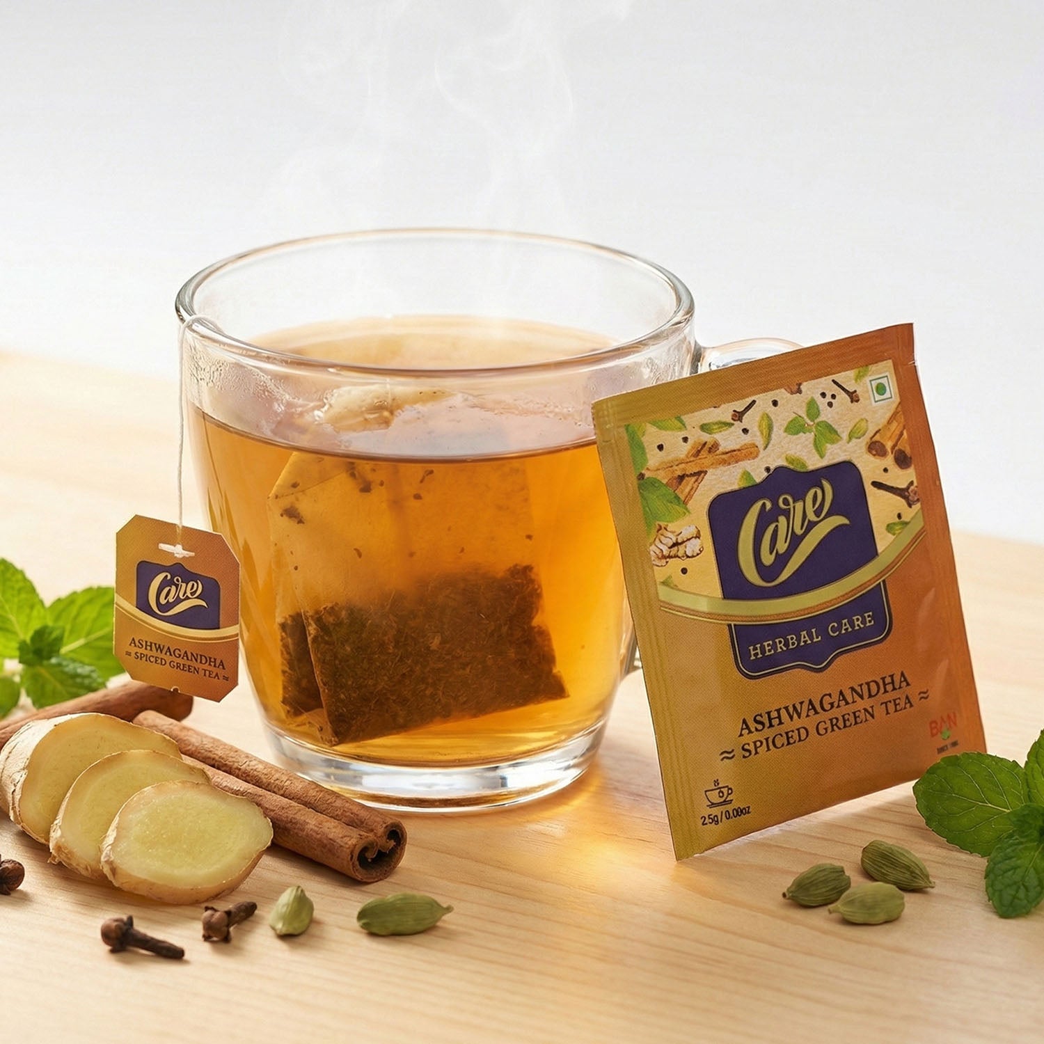 Ashwagandha root, key ingredient in spiced green tea infusion