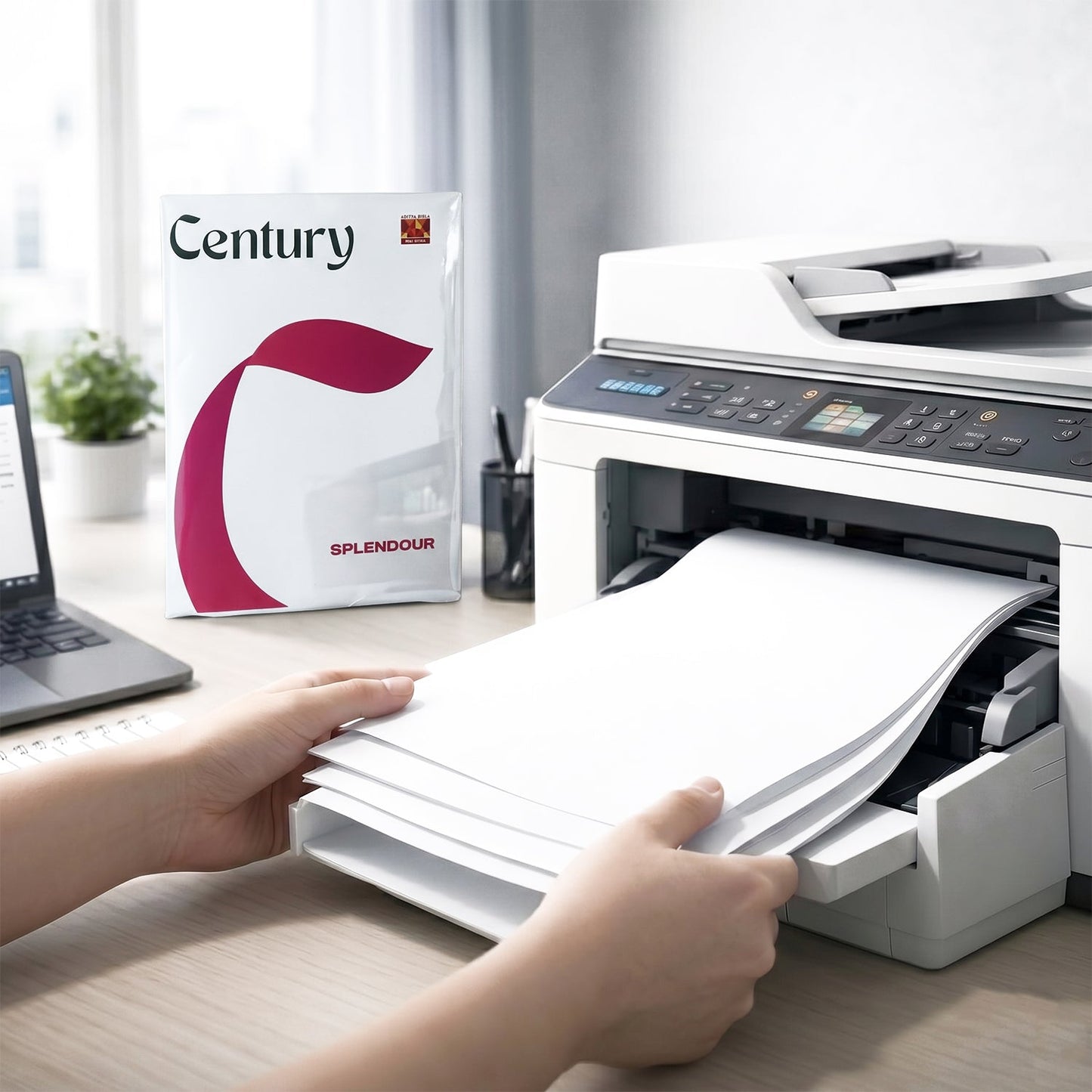 Close-up image showing bright white texture of 70 GSM copier paper