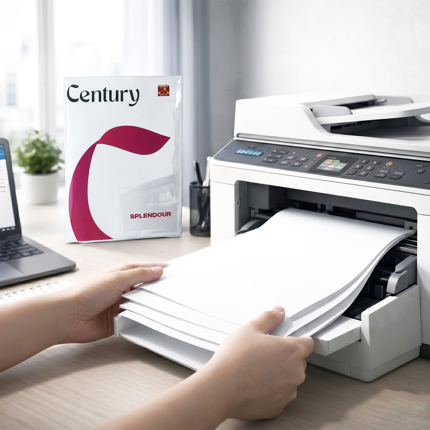 Close-up image showing bright white texture of 70 GSM copier paper