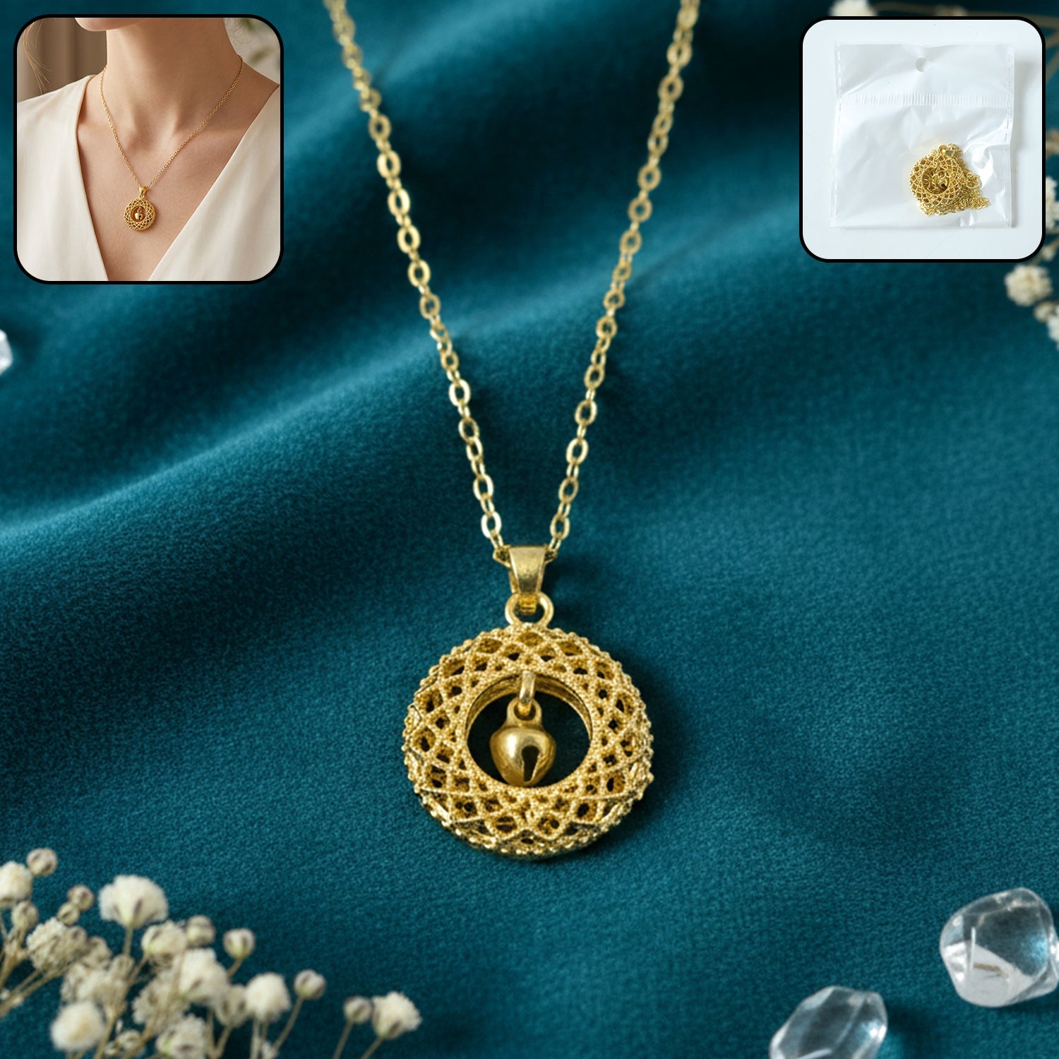 close-up view of golden necklace chain links highlighting craftsmanship