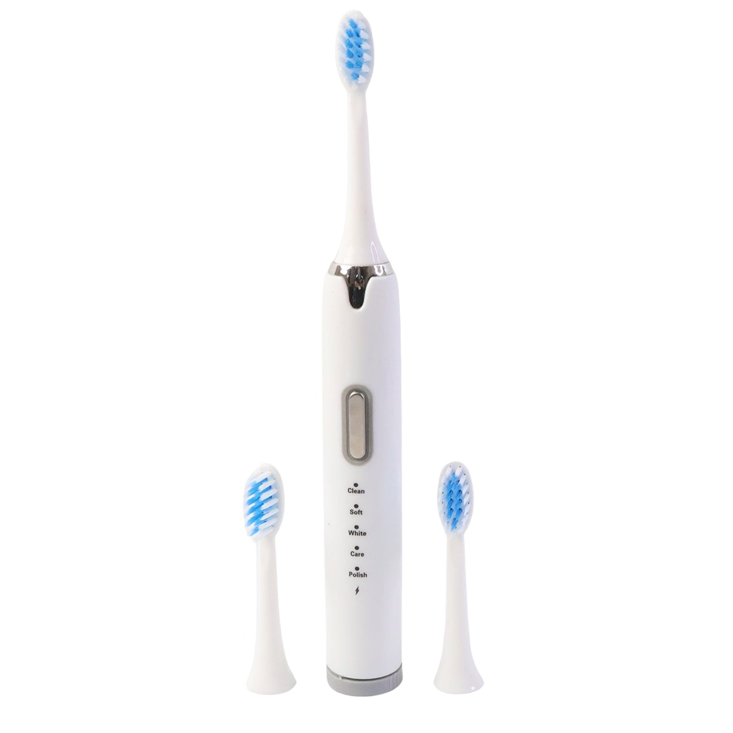 Rechargeable electric toothbrush handle with soft bristle brush head attached