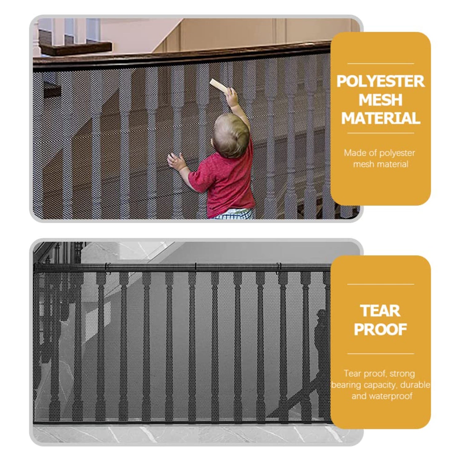 Home stair and balcony safety net providing child fall prevention