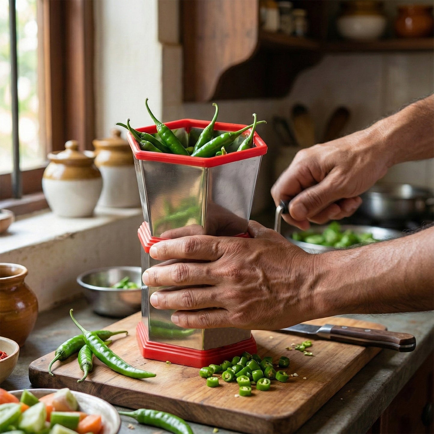 Durable chilli cutting tool designed for manual use in kitchen