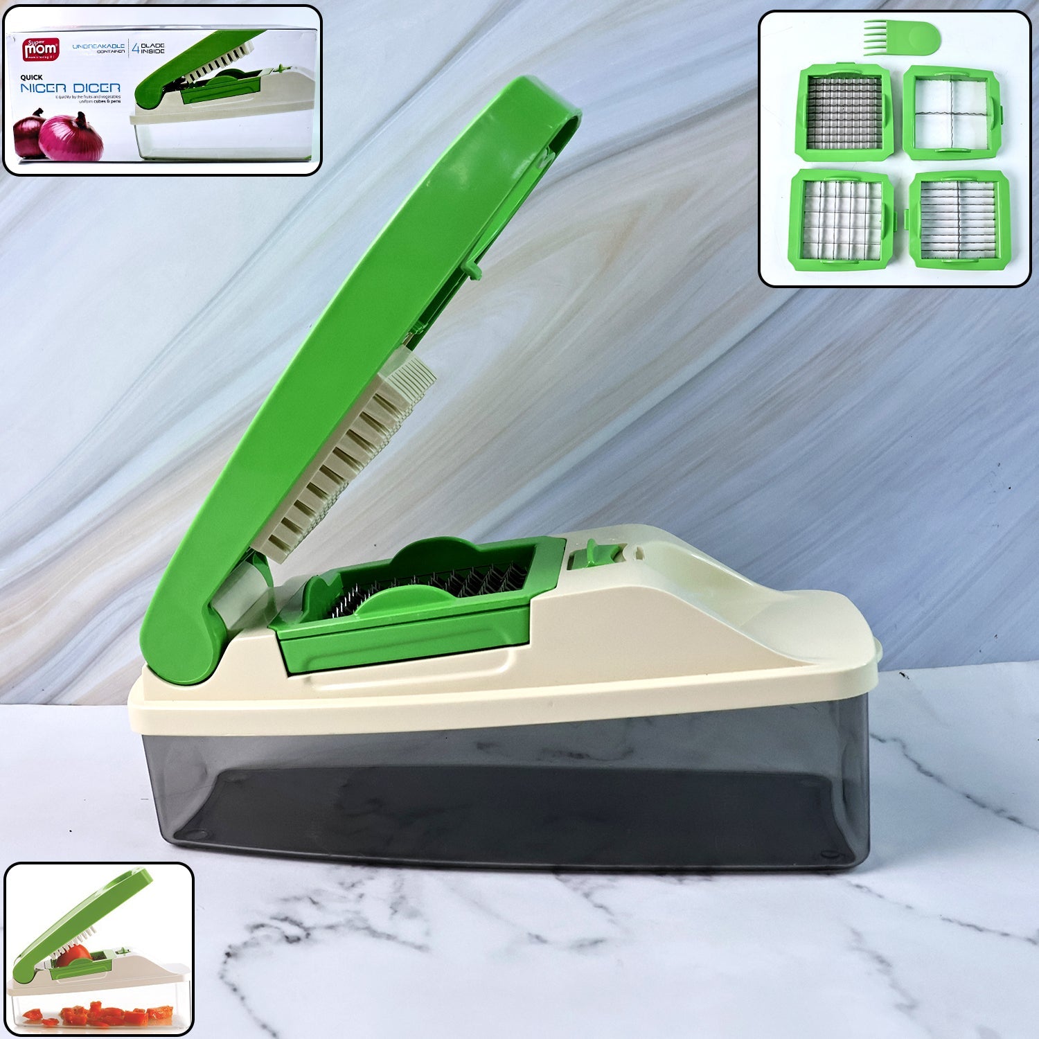 Multipurpose vegetable chopper with four interchangeable stainless steel blades