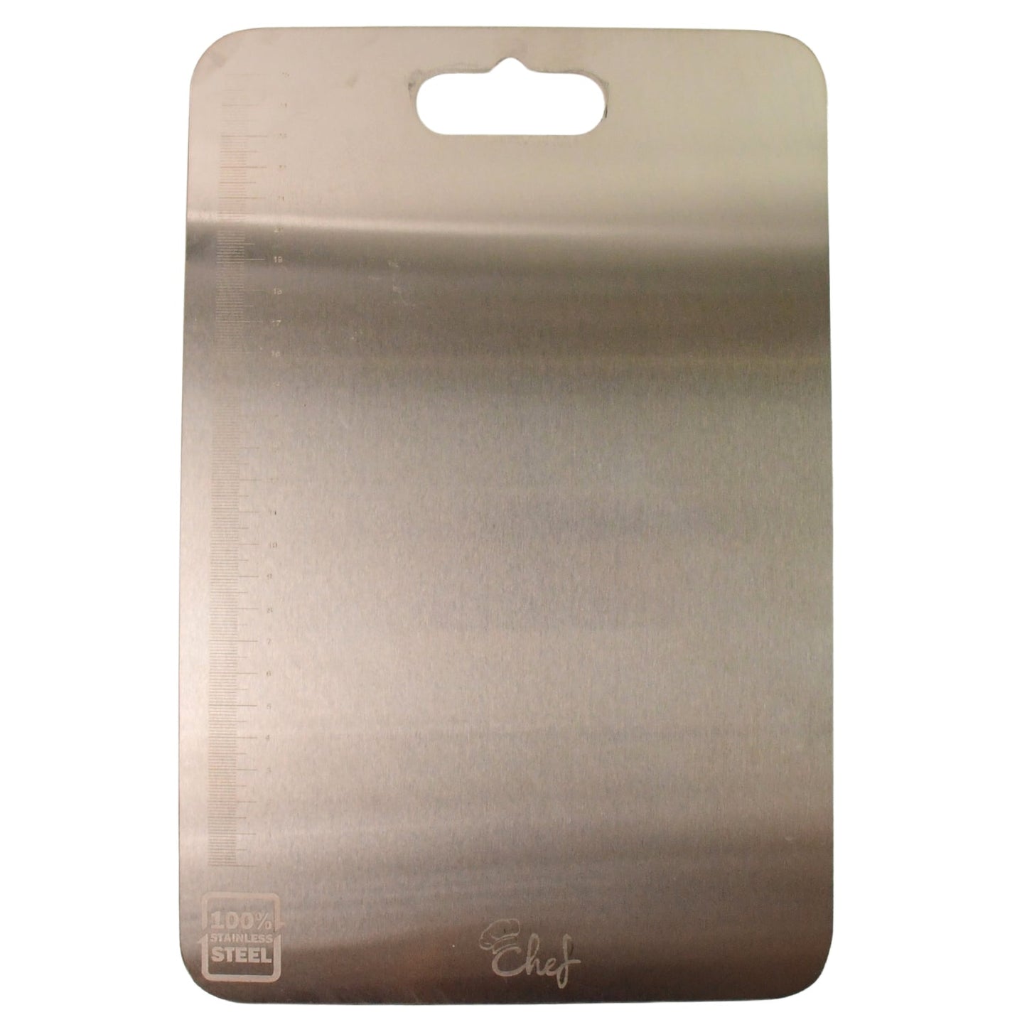 Top view of compact stainless steel kitchen chopping board