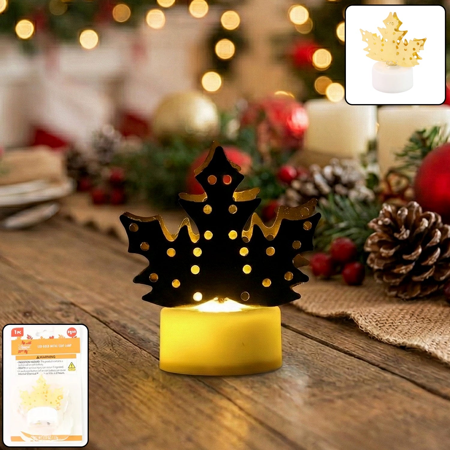 Battery operated LED gold metal leaf diya lamp glowing warmly for Diwali decoration