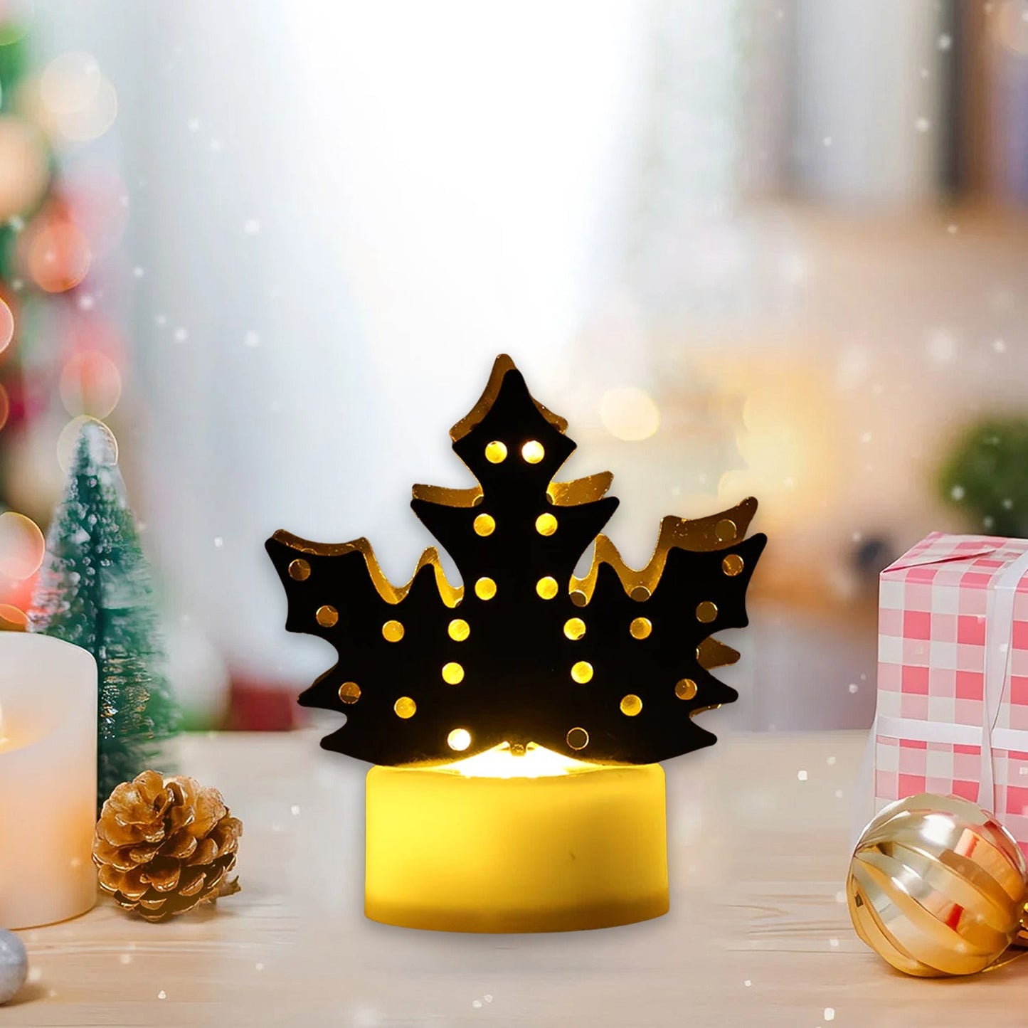 Festive gold metal leaf LED diya lamp for safe indoor lighting during Diwali