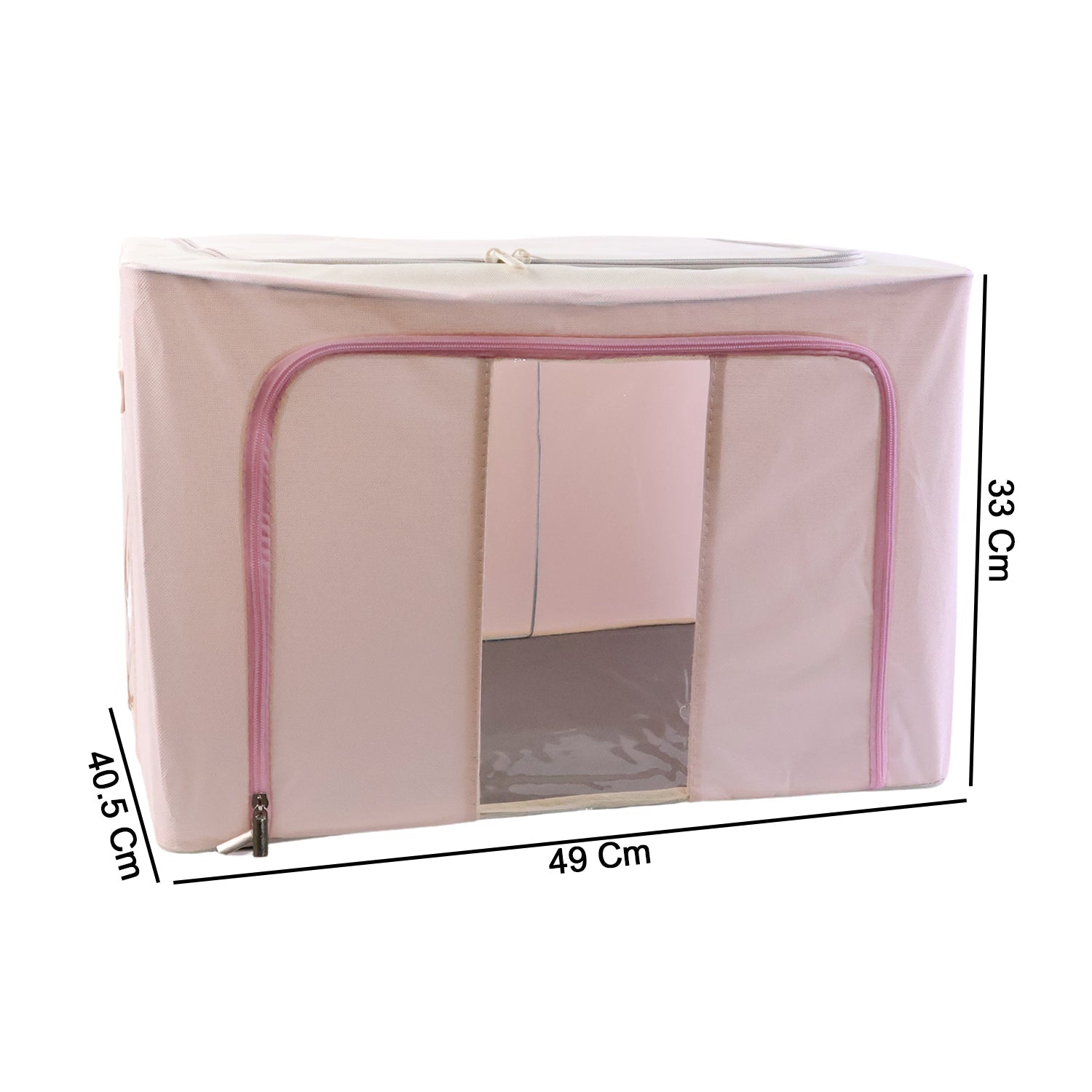 Foldable fabric clothes storage organizer box showing size specifications