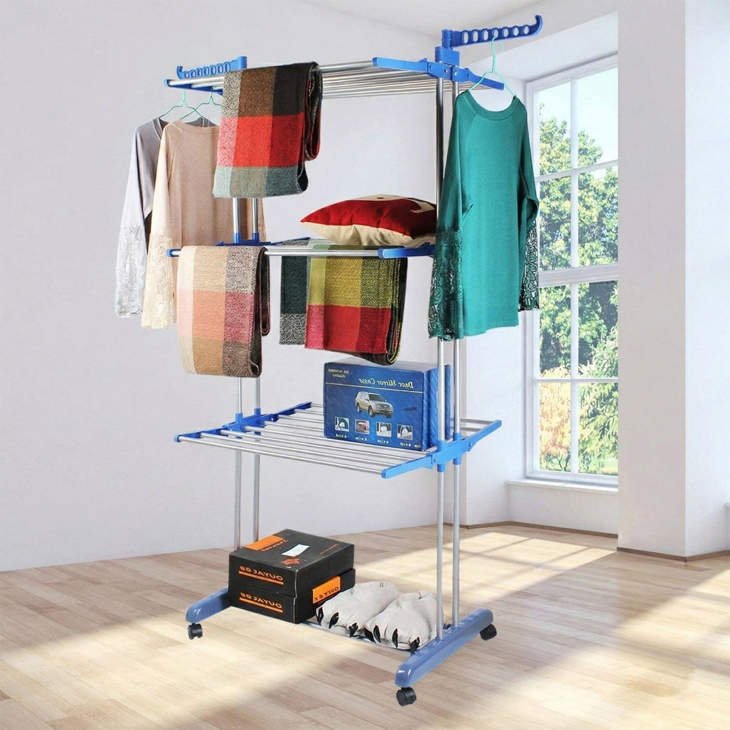 Foldable laundry drying rack designed for space efficiency
