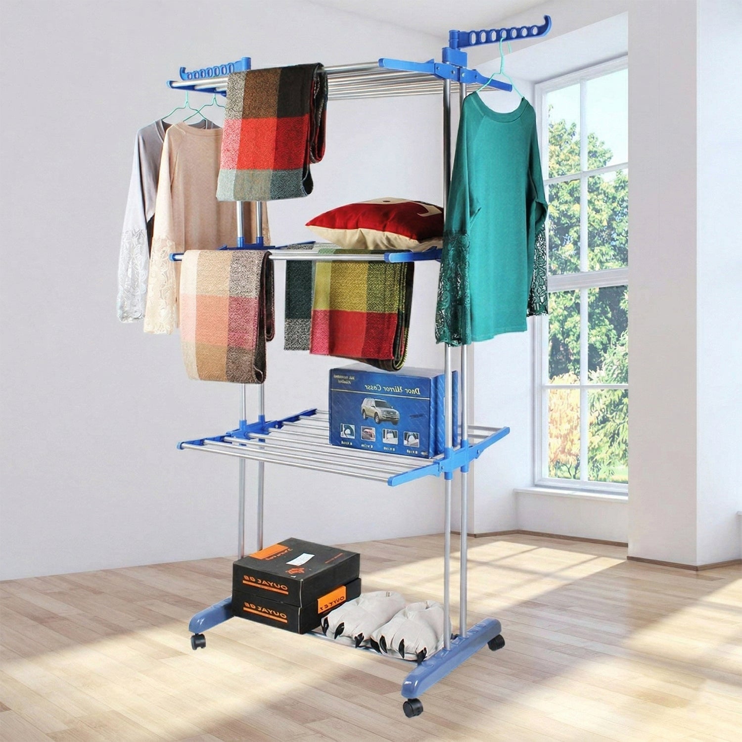 Foldable laundry drying rack designed for space efficiency