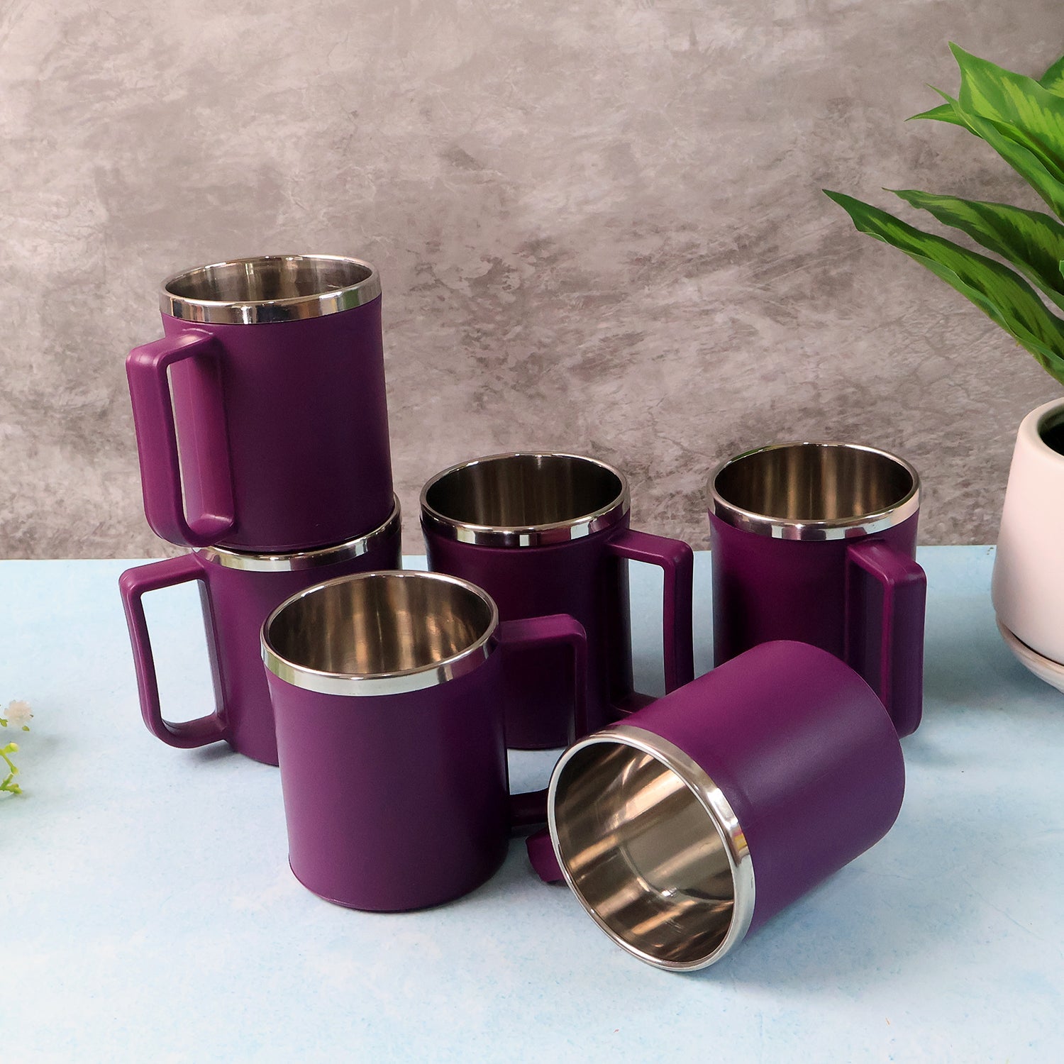Set of 6 stylish coffee mugs featuring durable stainless steel interior