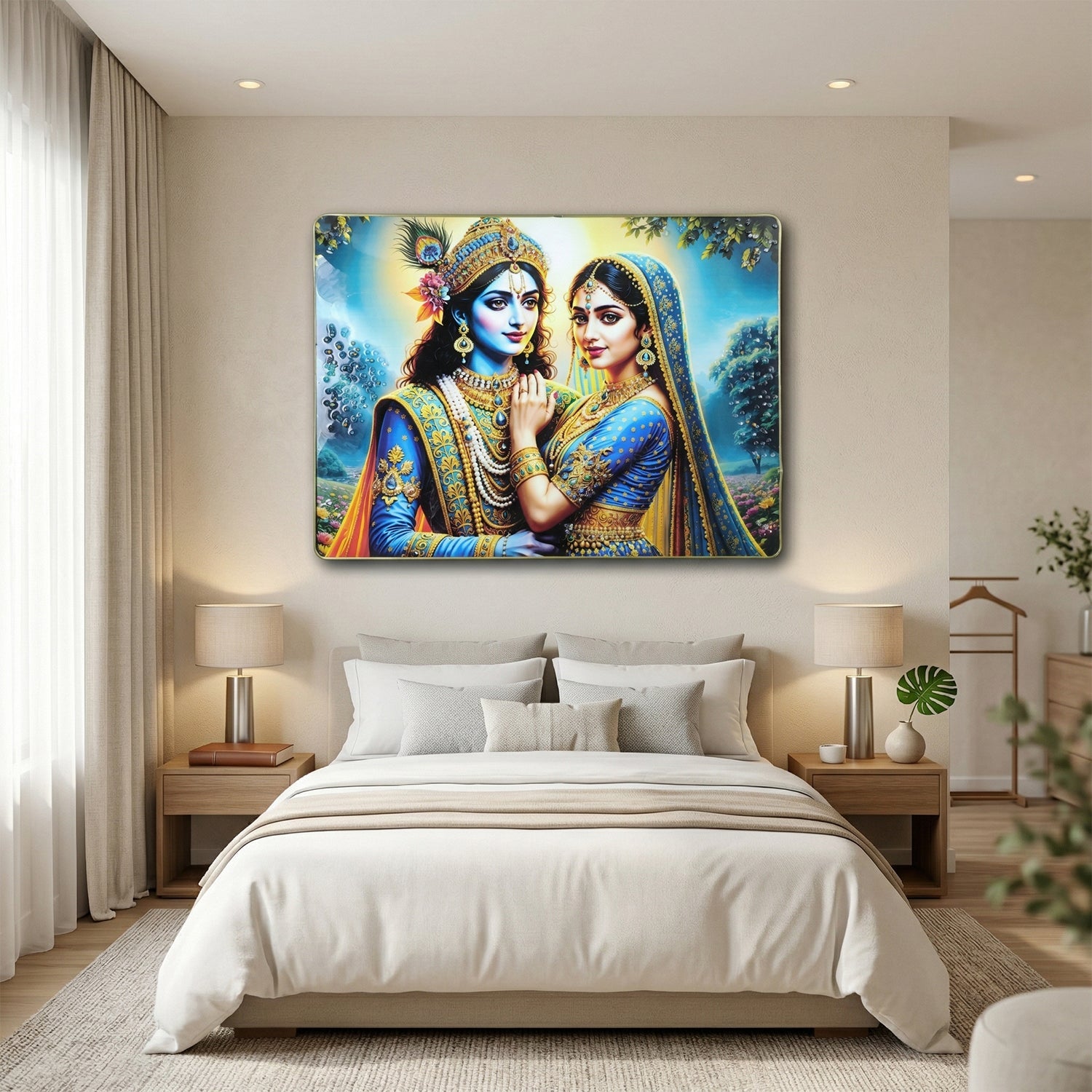Decorative Radha Krishna artwork wall panel for living room or temple