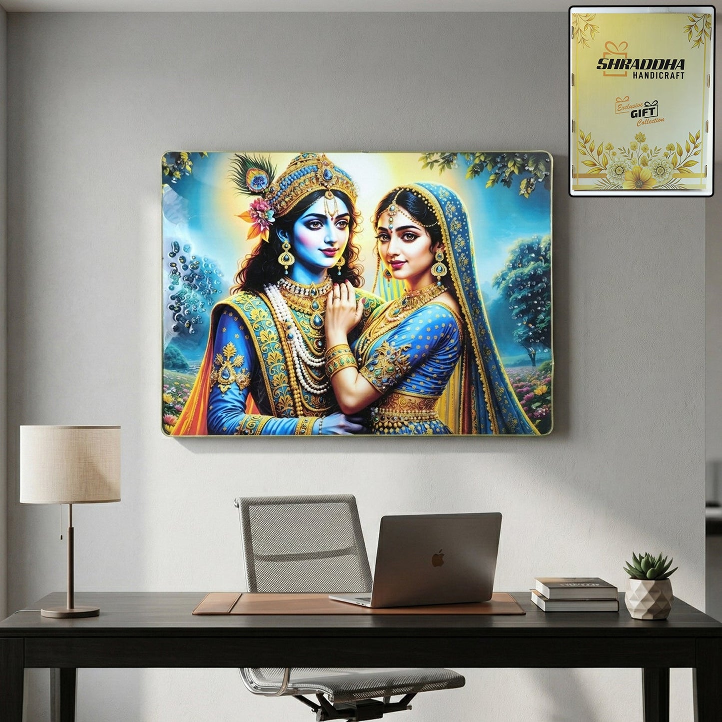 Colorful Radha Krishna artistic wall frame in vibrant shades for home decor
