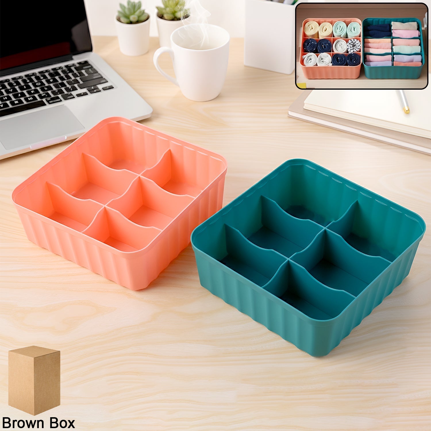 6 compartment plastic storage box for organizing socks and household items