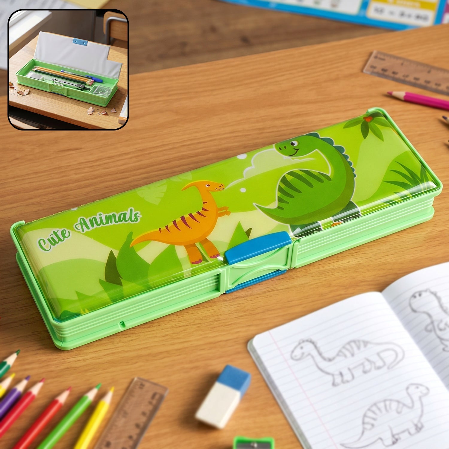 Cute animal-themed kids pencil compass with secure lid for school use