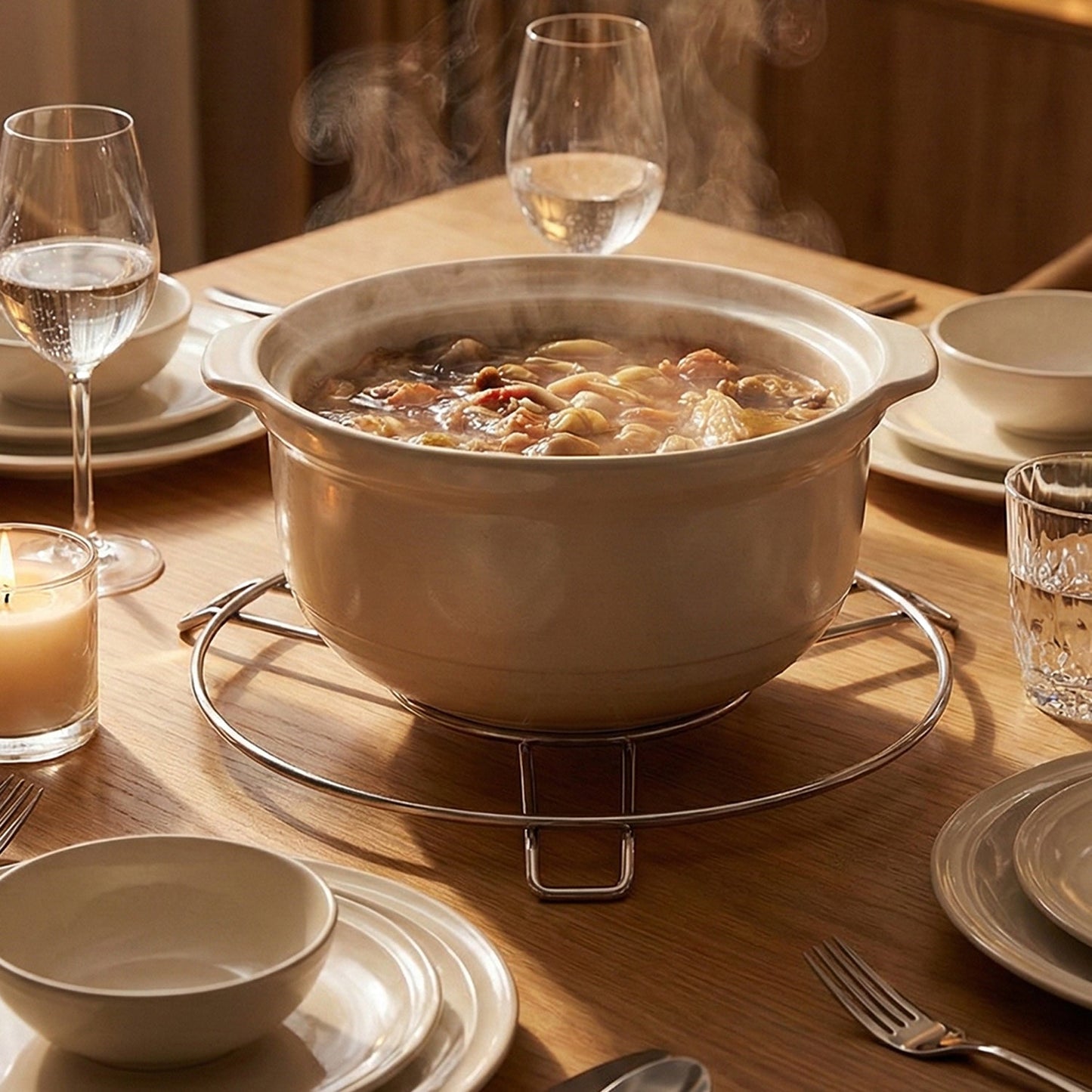 Heatproof stainless steel hot pot stand for safe cooking