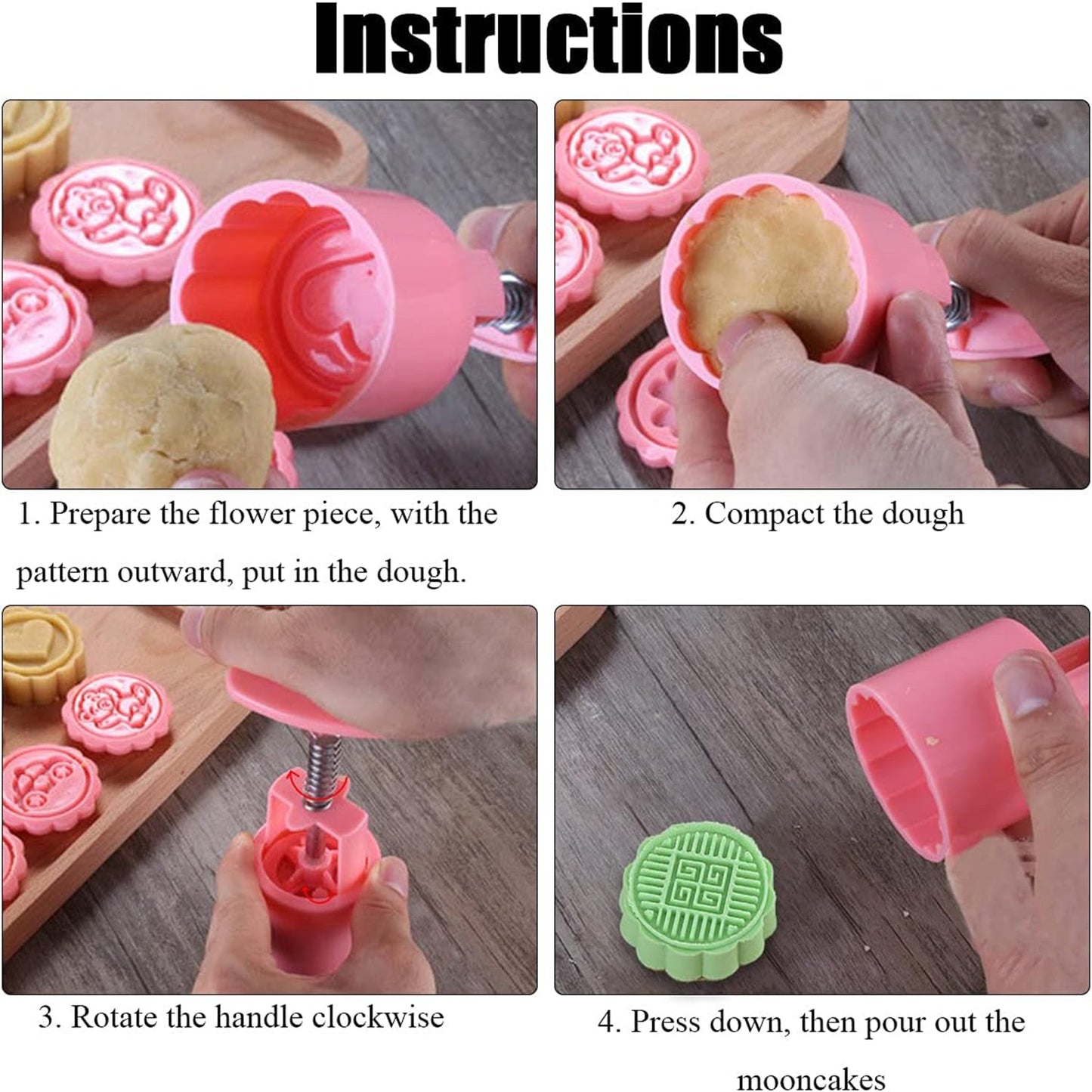 Cookie biscuit stamp mold pressed onto dough creating detailed pattern