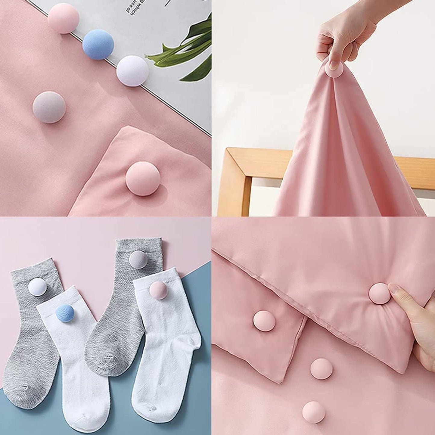Close-up view of Soft Duvet Button Clip showing locking mechanism