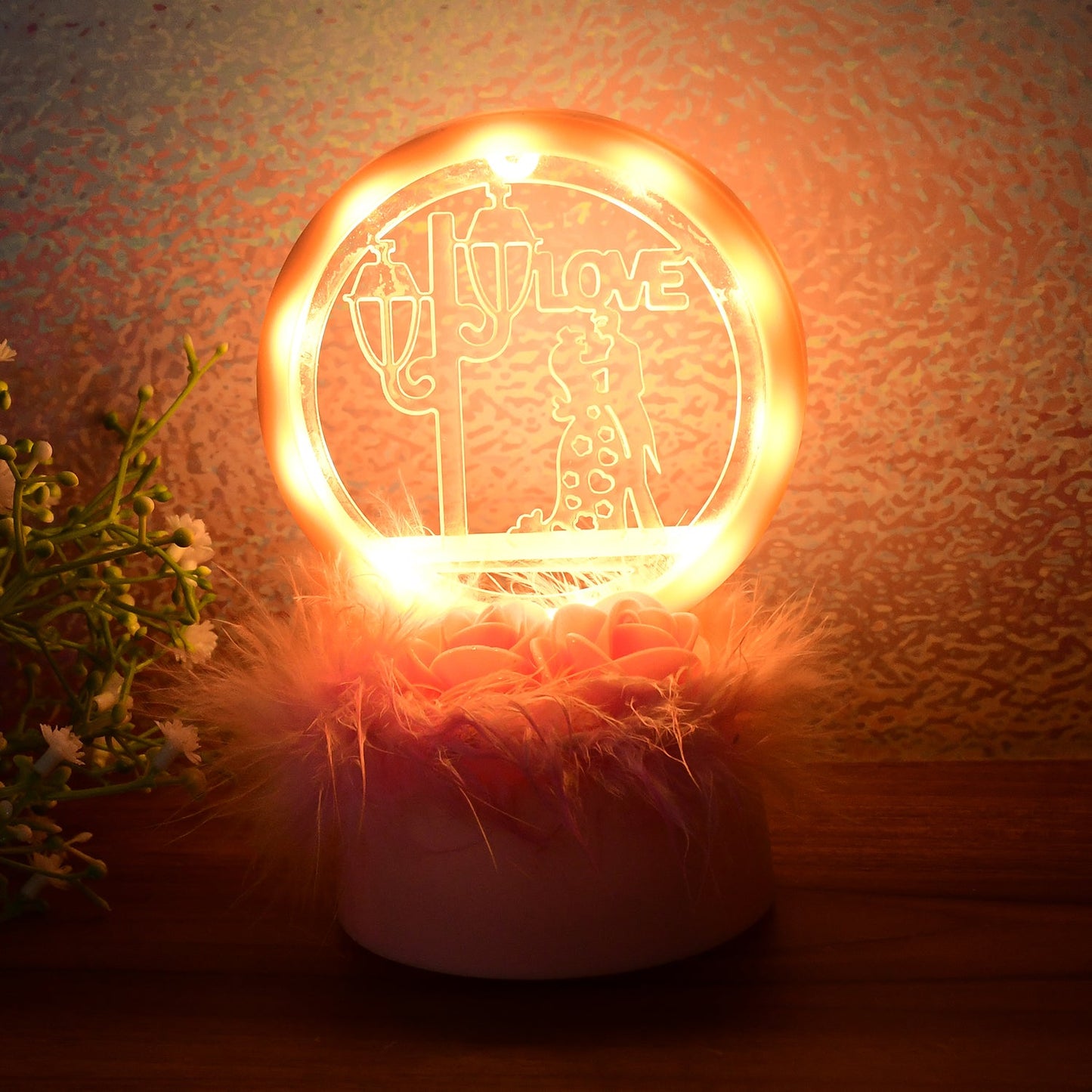 Romantic Round Love Couple Showpiece close-up with floral details